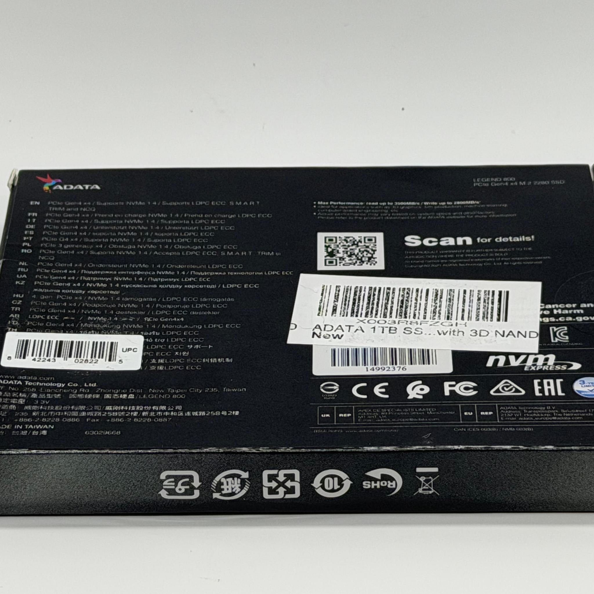 ADATA Legend 800 Gold 1TB M.2 NVMe Gen 4.0 x 4 SSD ALEG-800G-1000GCS