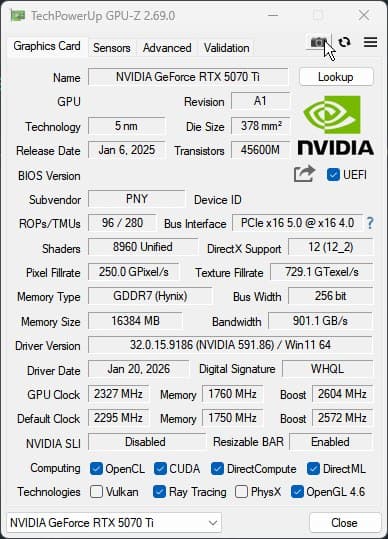 PNY OC GeForce RTX 5070 Ti 16 GB Video Card