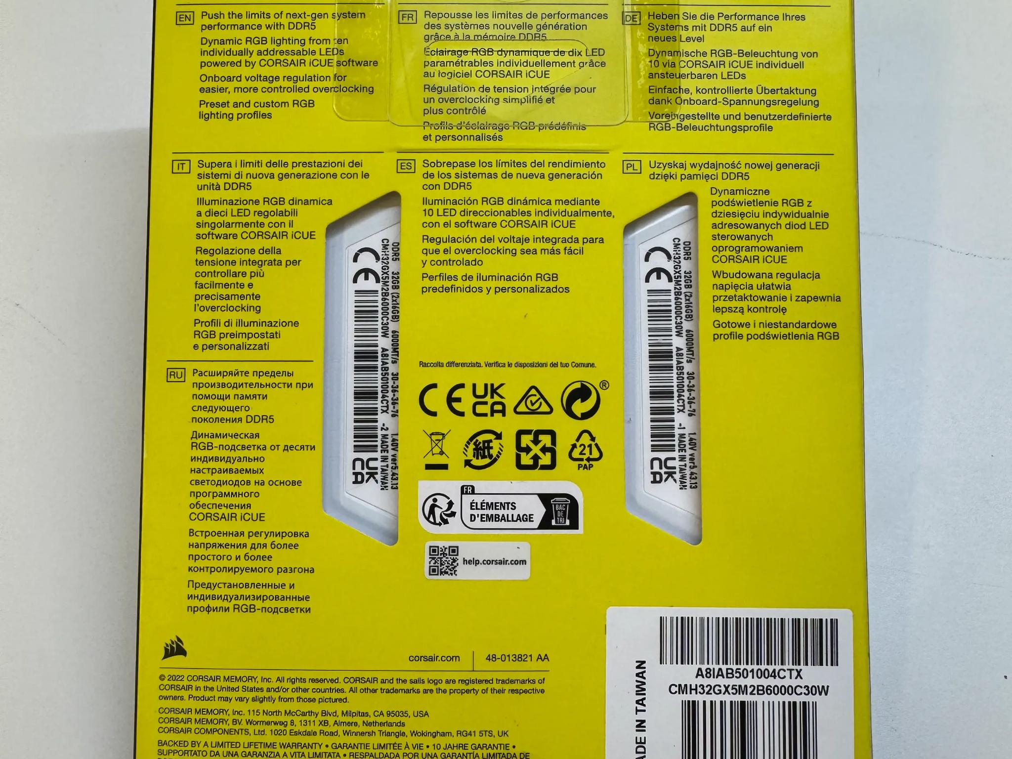 BNIB 32GB (16x2) DDR5 6000 CL30 White ARGB Corsair Vengeance