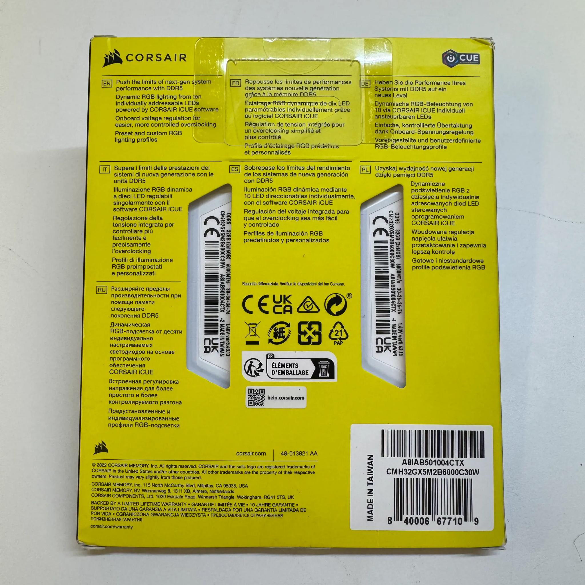 BNIB 32GB (16x2) DDR5 6000 CL30 White ARGB Corsair Vengeance
