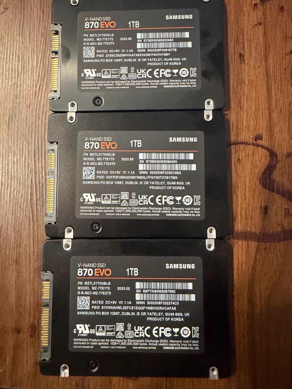 Samsung 870 EVO 1TB SATA SSDs - 99-100% Health