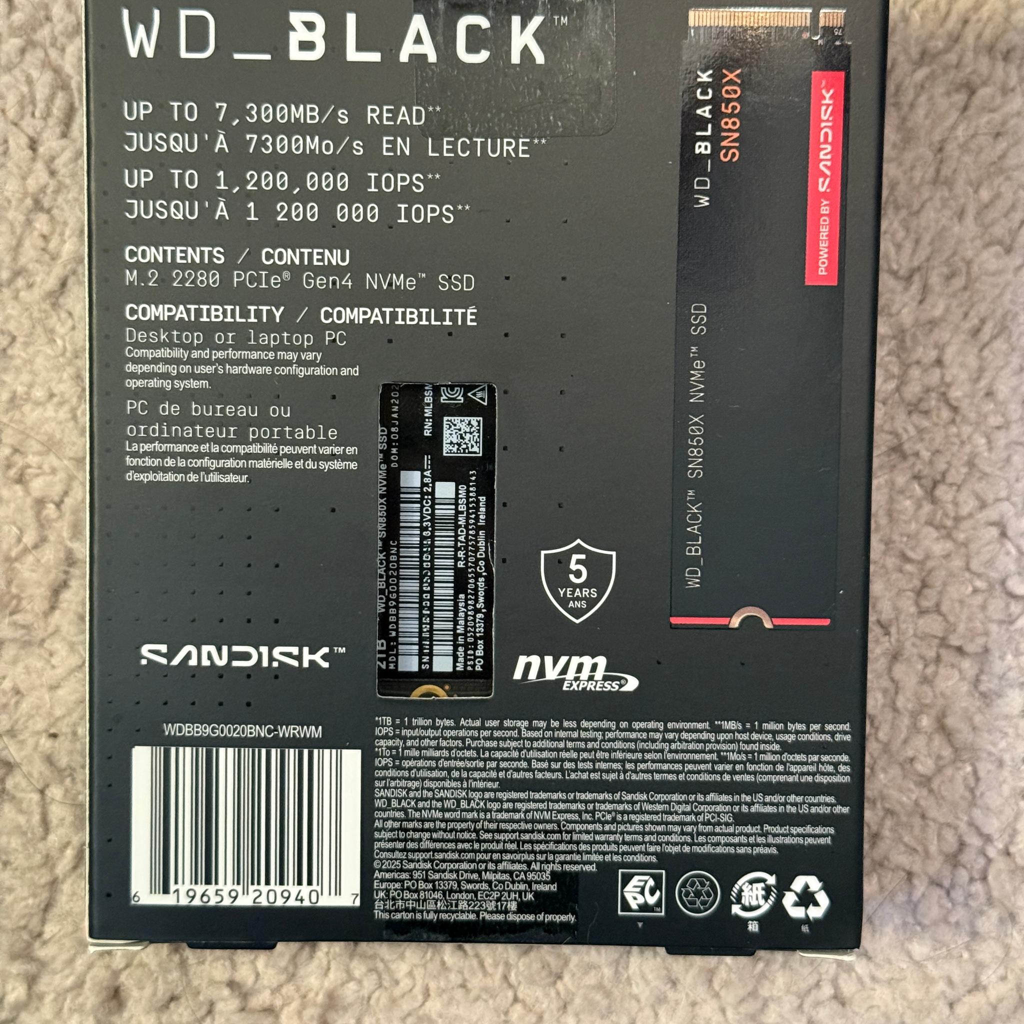 Western Digital WD_BLACK SN850X 2TB M.2 NVMe SSD