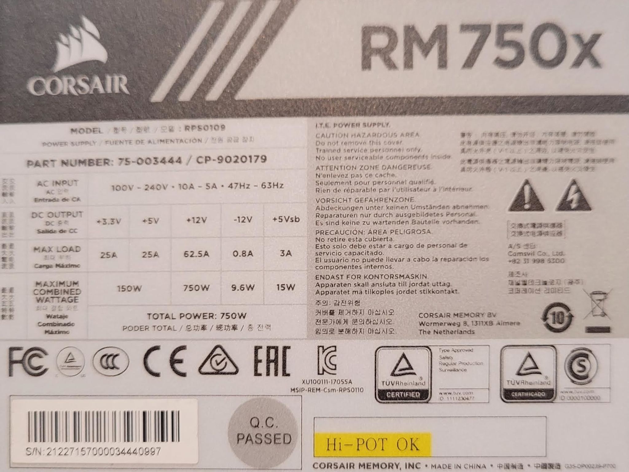 Corsair RM750x Power Supply | 750W 80+ Gold PSU Fully Modular