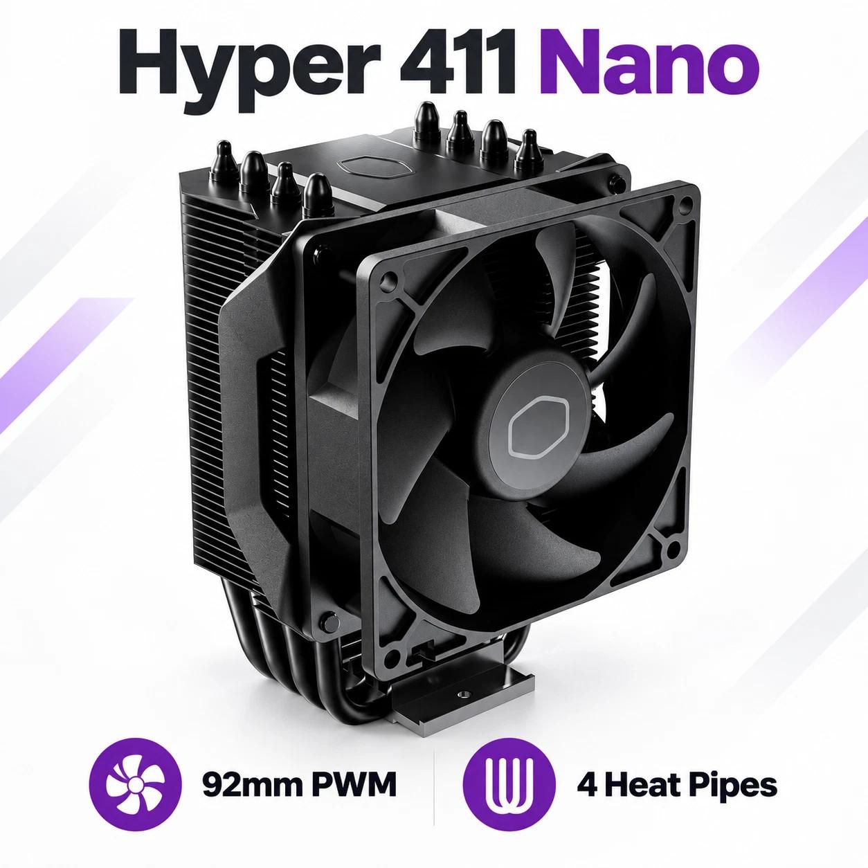 NEW Cooler Master Hyper 411 Nano CPU Air Cooler – 92mm PWM Fan – 4 Heat Pipes