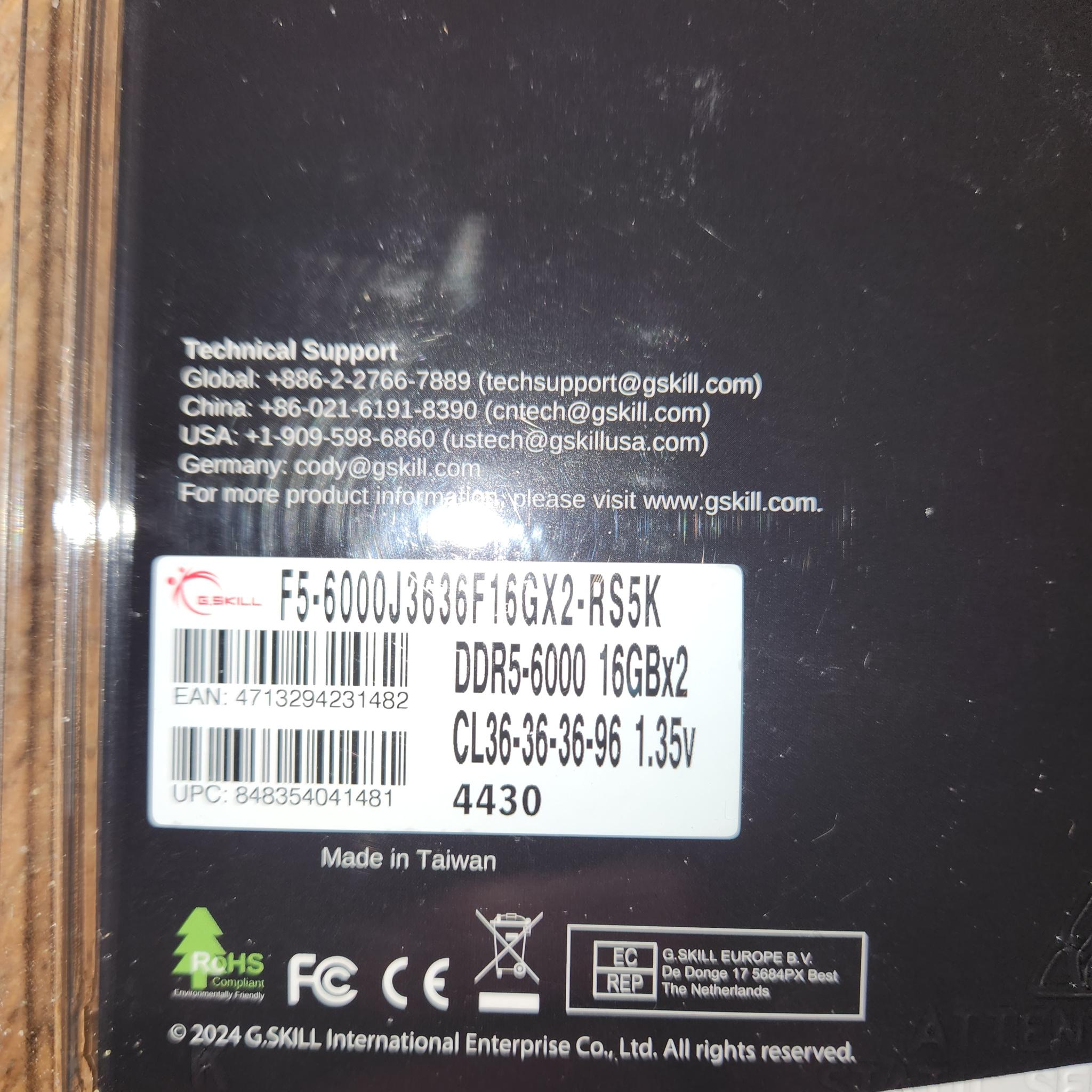 6000 MT 32GB RAM RIPJAWS S5 CL 36
