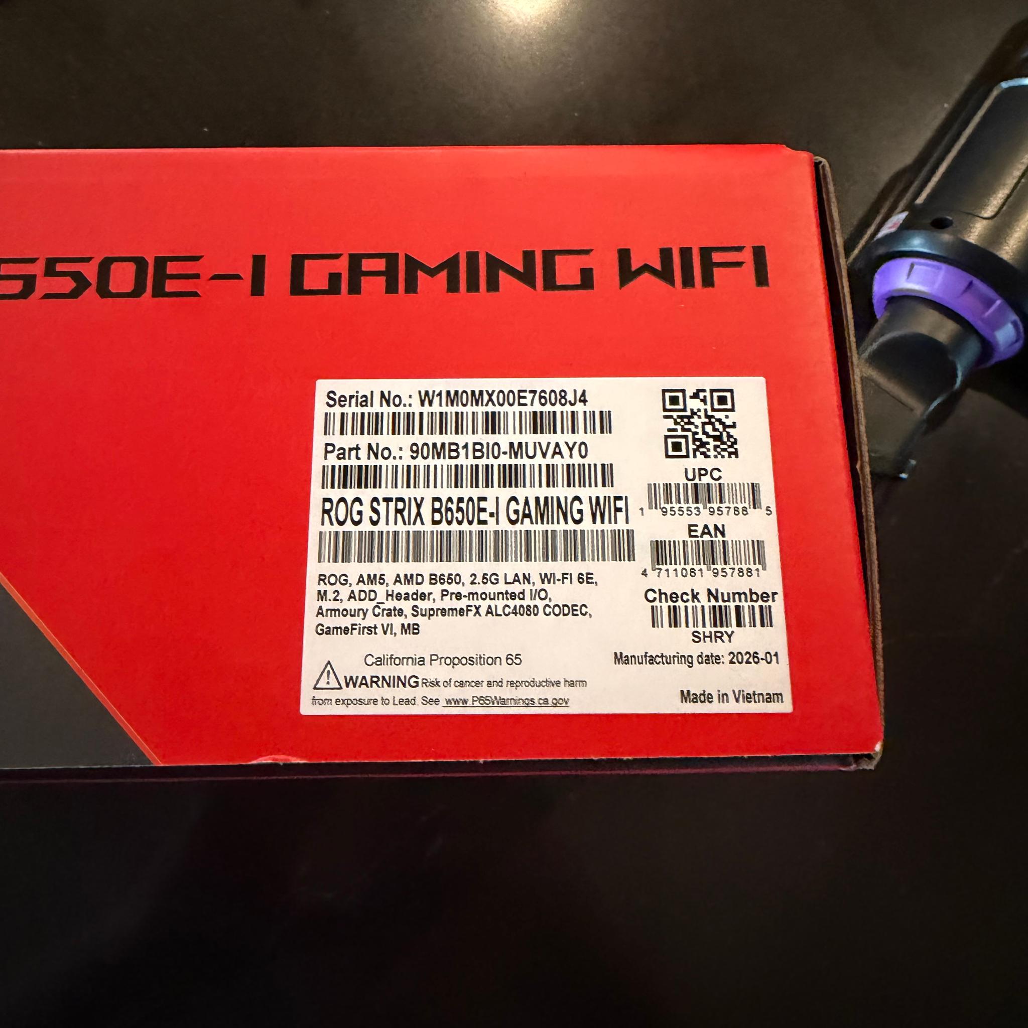 ASUS ROG STRIX B650E-I GAMING WIFI Mini-ITX AM5 Motherboard – NEW SEALED – PCIe 5.0, DDR5, WiFi 6E