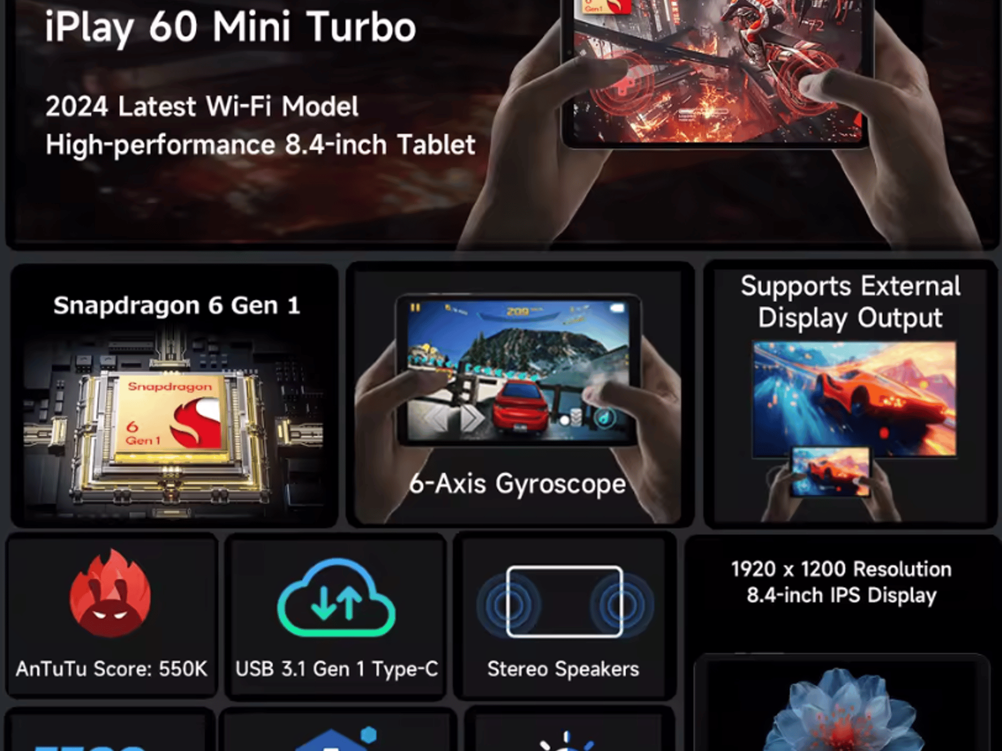 iPlay60 Mini Turbo 8.4inch Snapdragon 6Gen 1 Android14 8GB+8GB Virtual Memory RAM+128GB