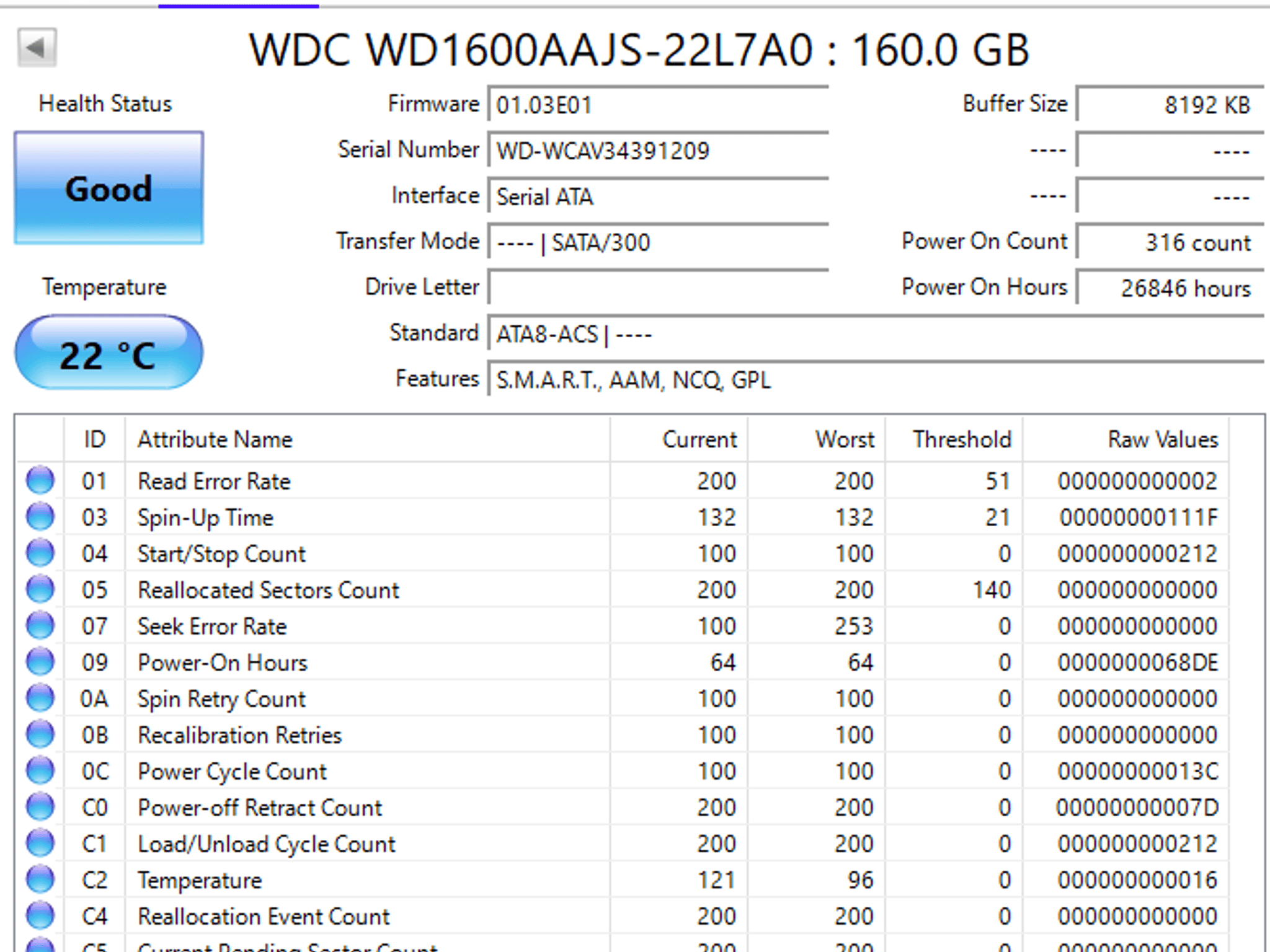 WD Blue 160GB 7200RPM 3.5in Sata Hard Drive WD1600AAJS