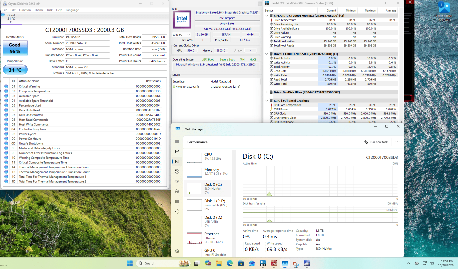 Asus PRIME Z890-P WiFi, Intel Core Ultra 7 270K+, 48GB DDR5, 2TB Crucial T700 + Win 11 Pro Activated