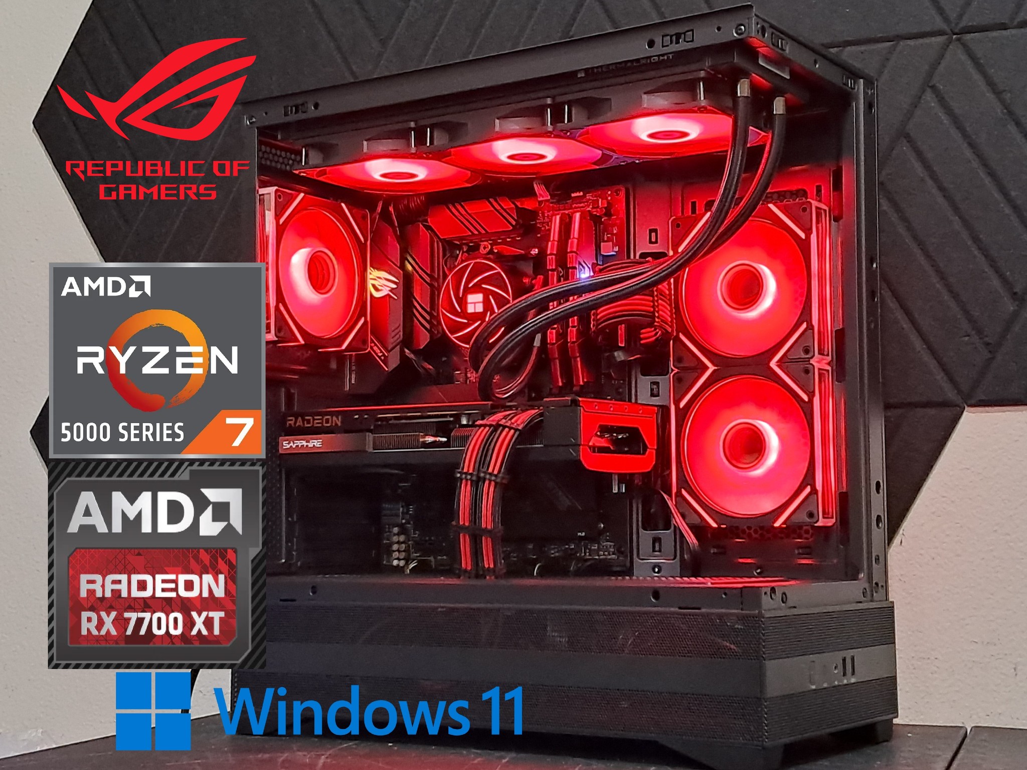🔴Red Rage ROG🔴Ryzen 7 5800XT | RX 7700 XT | 16GB DDR4 | 1TB SSD | WiFi!