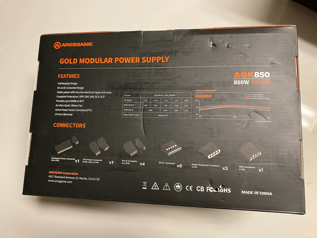 ARESGAME AGK850, 850W Gold Fully Modular Power Supply