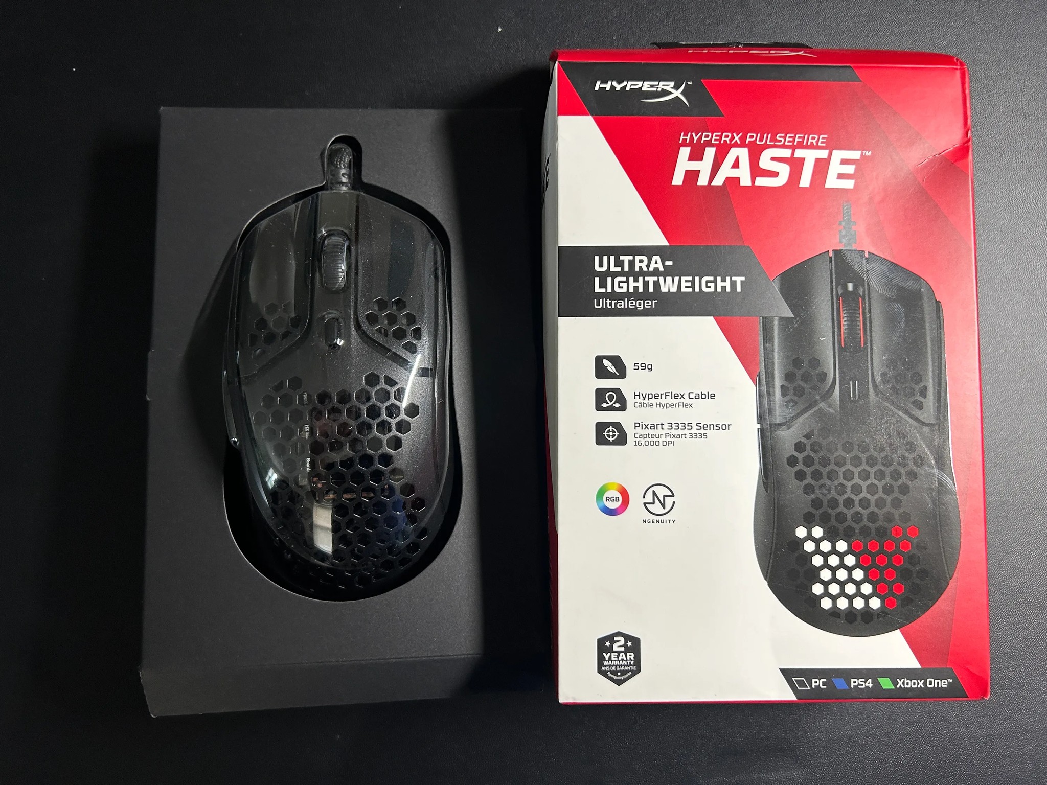 HyperX Pulsefire Haste – Ultra-Lightweight, 59g, Honeycomb Shell, Hex Design, USB Cable, 16000 DPI