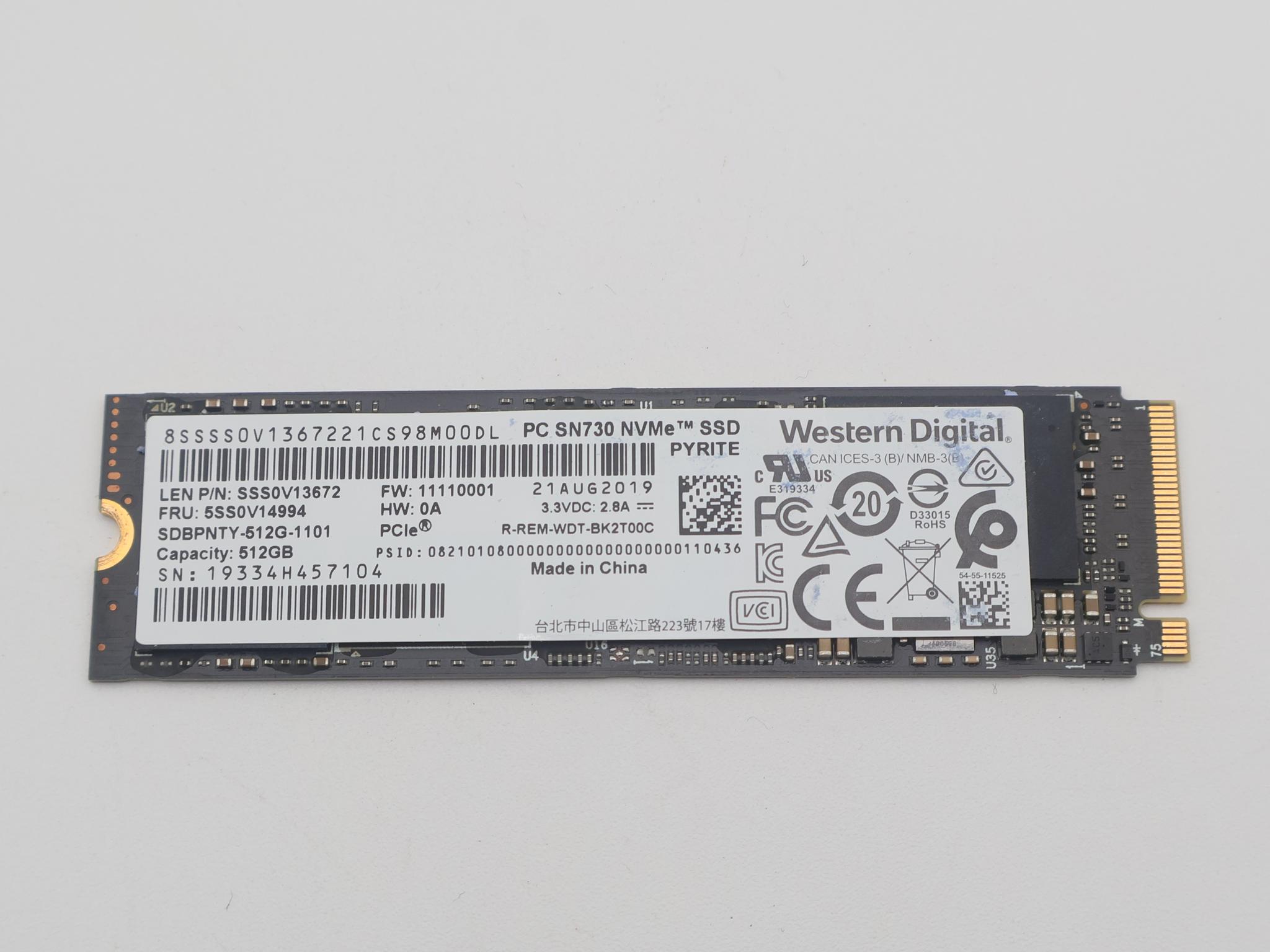 Western Digital PC SN730 512GB NVMe M.2 2280 SSD PCIe 3.0 - Tested