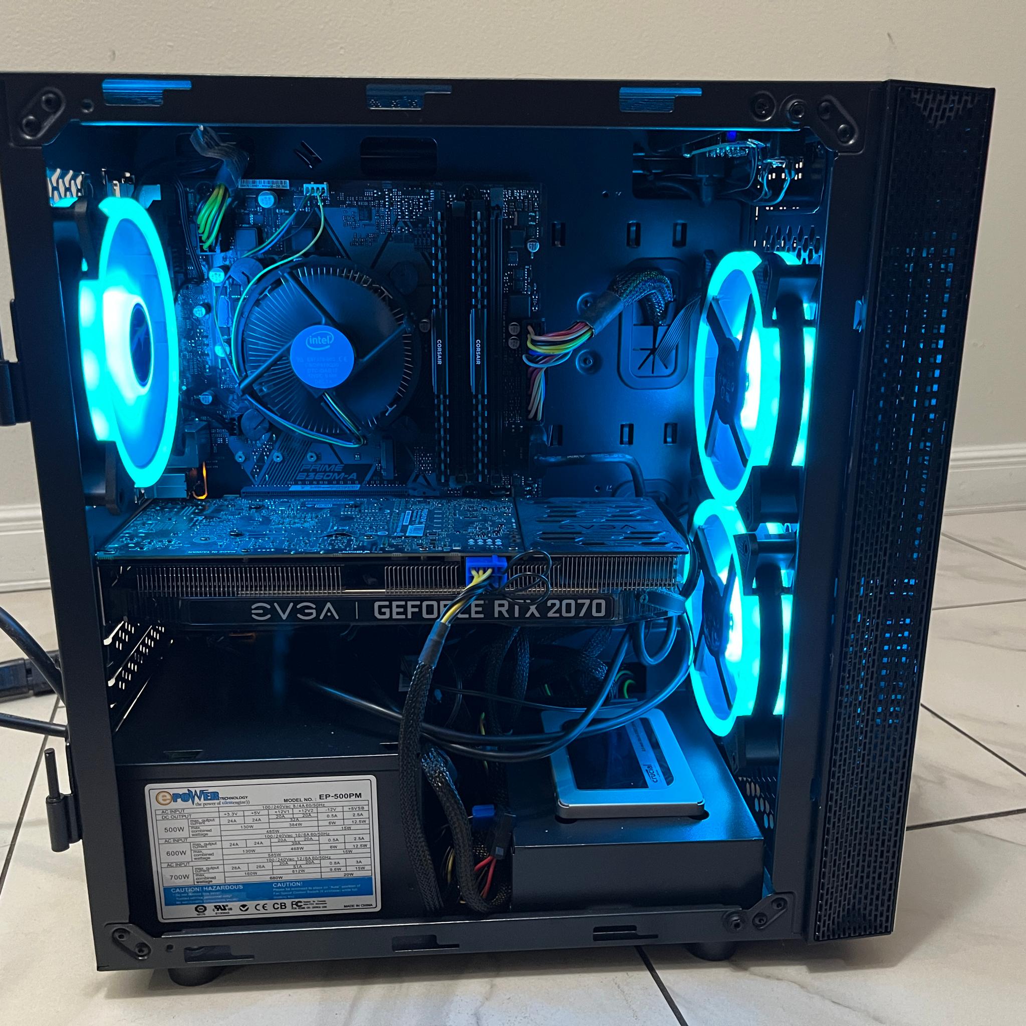 NVIDIA RTX 2070, Intel Core i5-9400f, 16GB RAM, 500GB SSD, Gaming PC w/ Wi-Fi, BT & RGB Remote