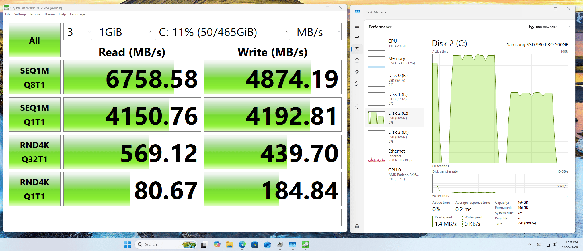 Samsung 980 Pro 500 GB M.2-2280, PCIe 4.0 X4 NVME