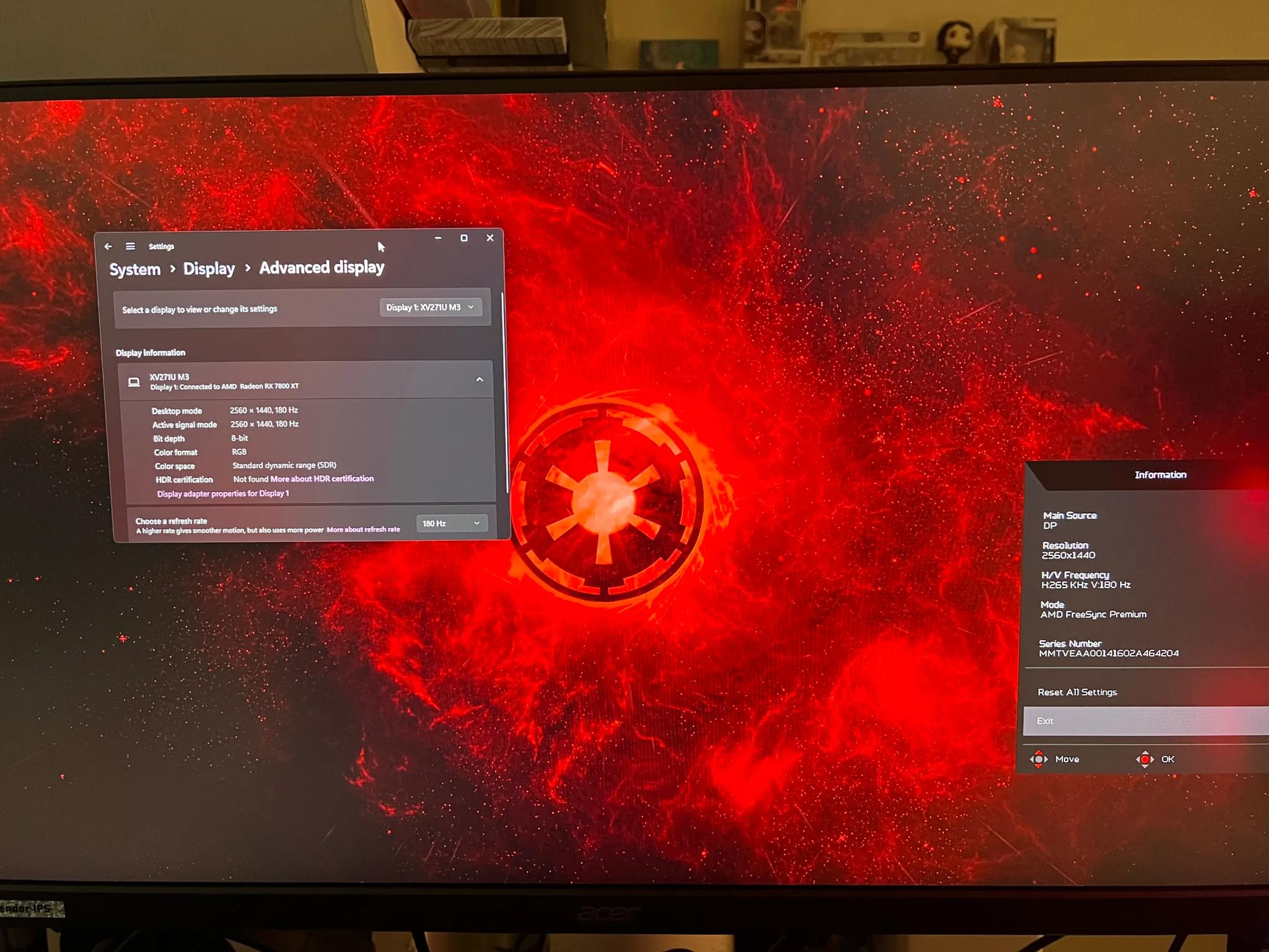 Acer Nitro 27" WQHD 2560 x 1440 IPS Monitor | AMD FreeSync Premium 180Hz XV271U M3bmiiprx