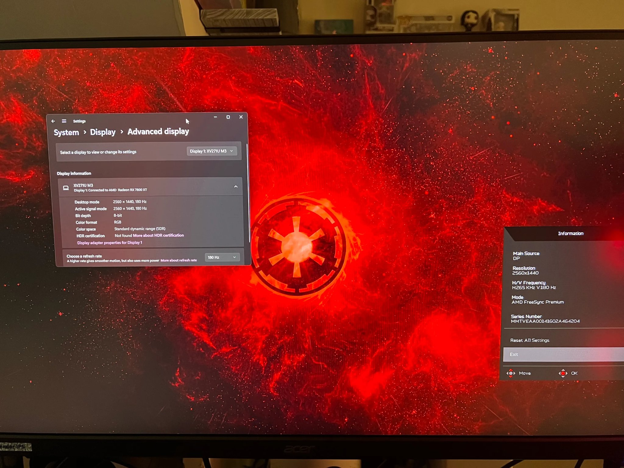 Acer Nitro 27" WQHD 2560 x 1440 IPS Monitor | AMD FreeSync Premium 180Hz XV271U M3bmiiprx