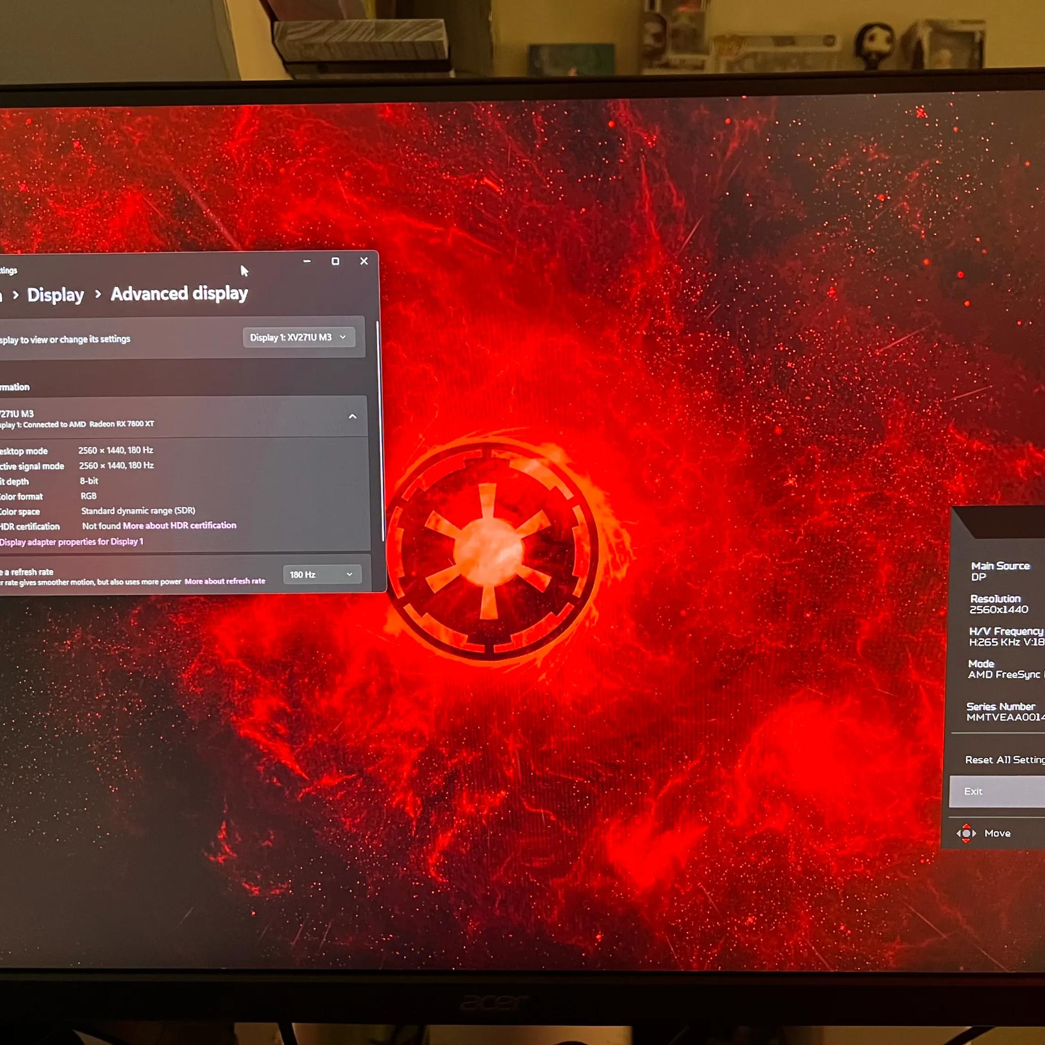Acer Nitro 27" WQHD 2560 x 1440 IPS Monitor | AMD FreeSync Premium 180Hz XV271U M3bmiiprx