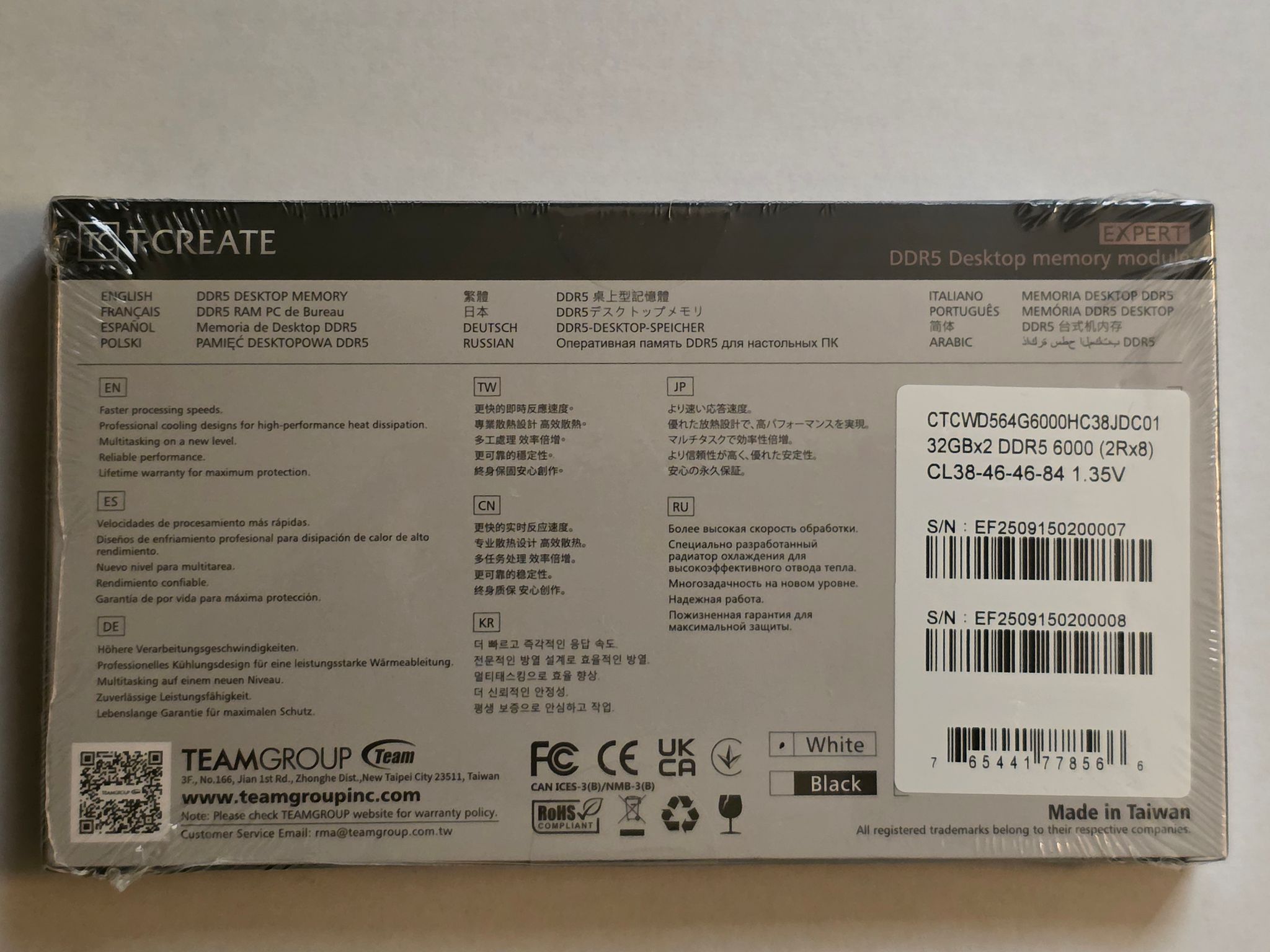 TEAMGROUP T-Create Expert 64GB (2 x 32GB) DDR5 6000MHz CL38-46-46-84 White Brand New Sealed