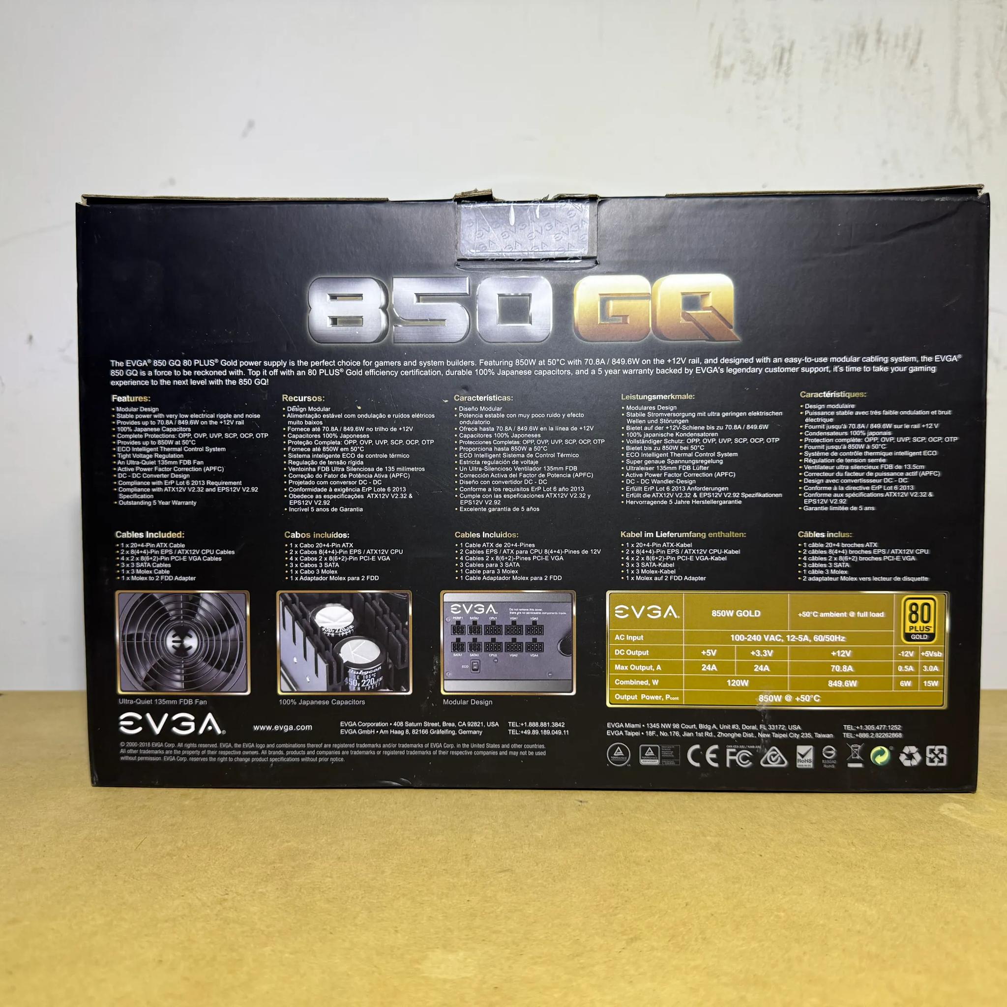 EVGA 850 GQ 80+ GOLD 850W Semi-Modular Power Supply