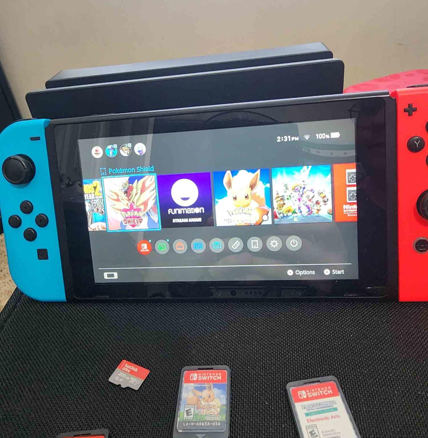 Nintendo Switch Bundle – w/ Box, 200GB SD Card, 3 Games, Case (Bundle)