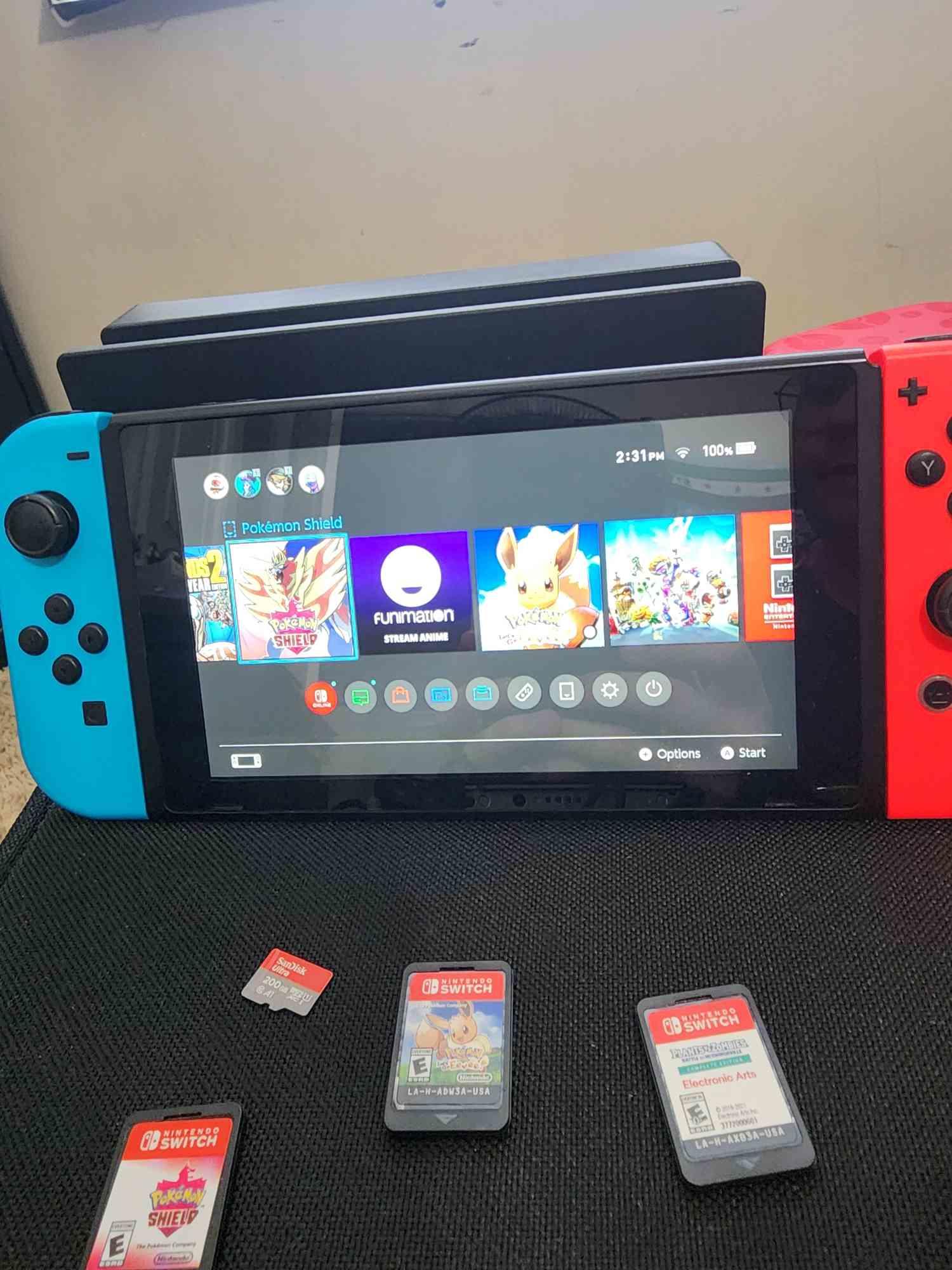 Nintendo Switch Bundle – w/ Box, 200GB SD Card, 3 Games, Case (Bundle)