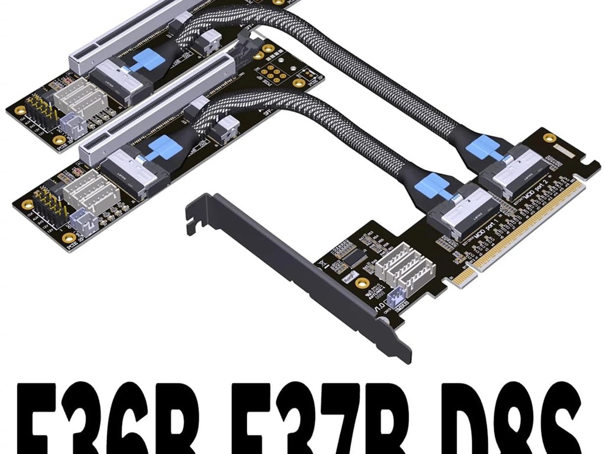 JMT PCIe 4.0 X16 To X8/X8 MCIO Bifurcation Adapter Card (50cm)