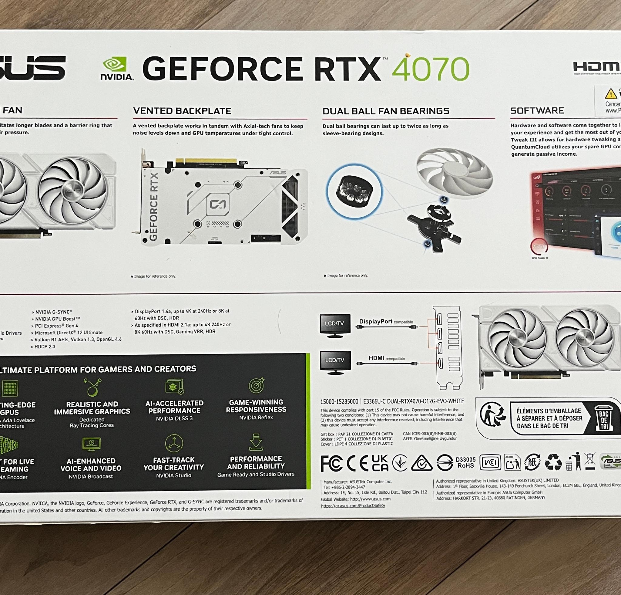 New ASUS DUAL OC GeForce RTX 4070 12GB White