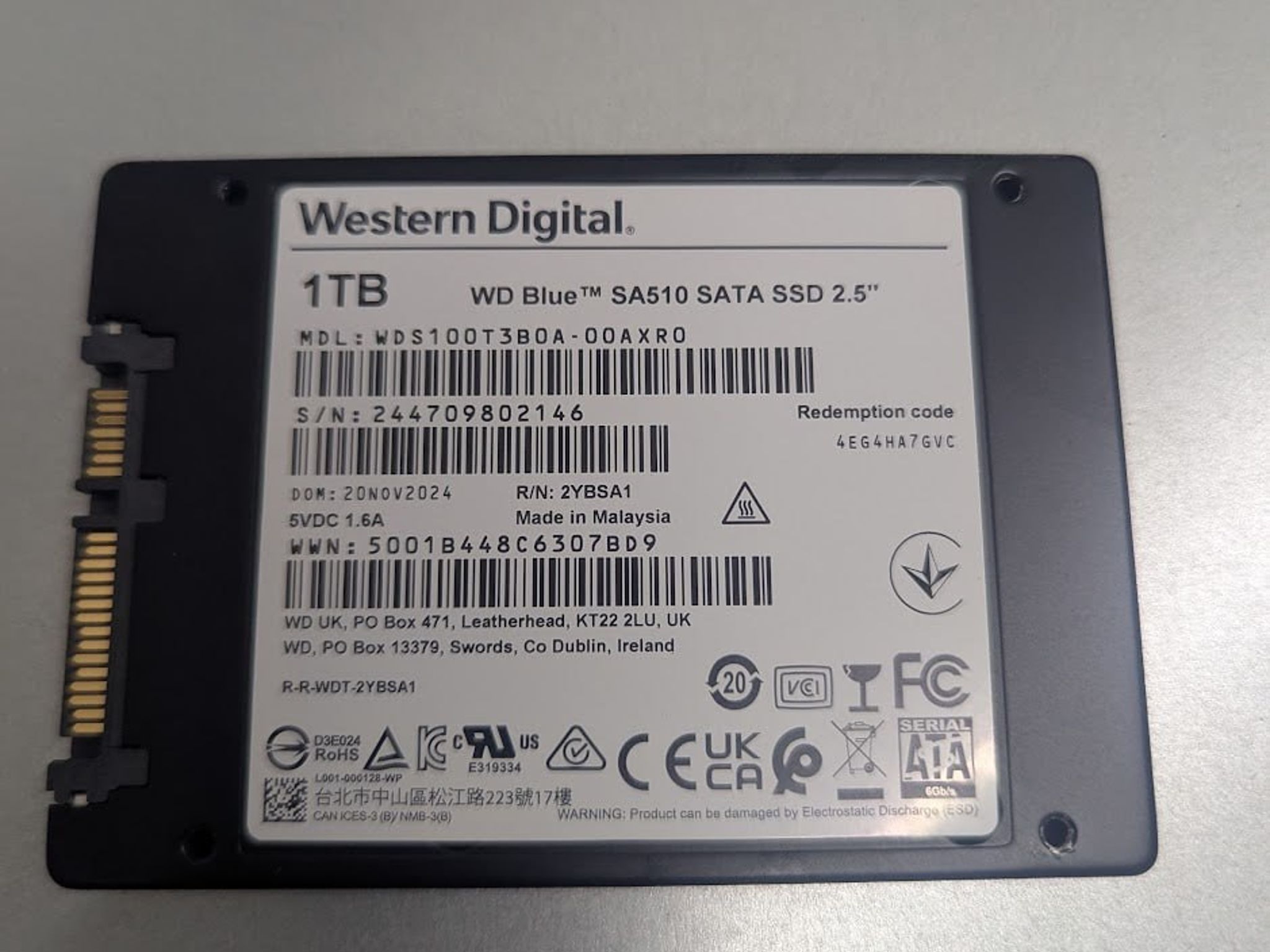 🧊 Western Digital Blue SA510 1TB SATA SSD 2.5-inch (WDS100T3B0A-00AXR0)