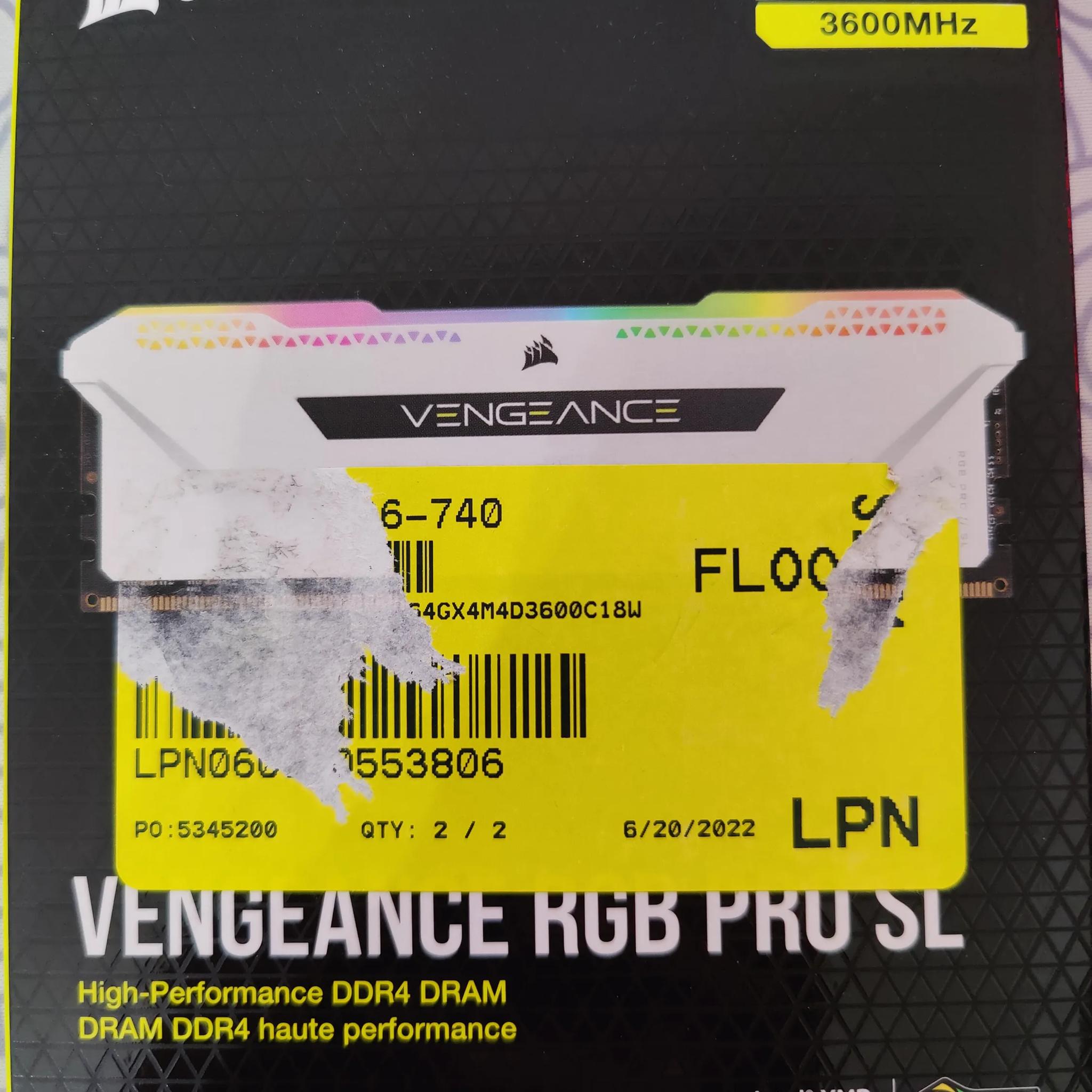 Corsair vengeance RGB Pro SL DDR4 3600MHZ 64GB white