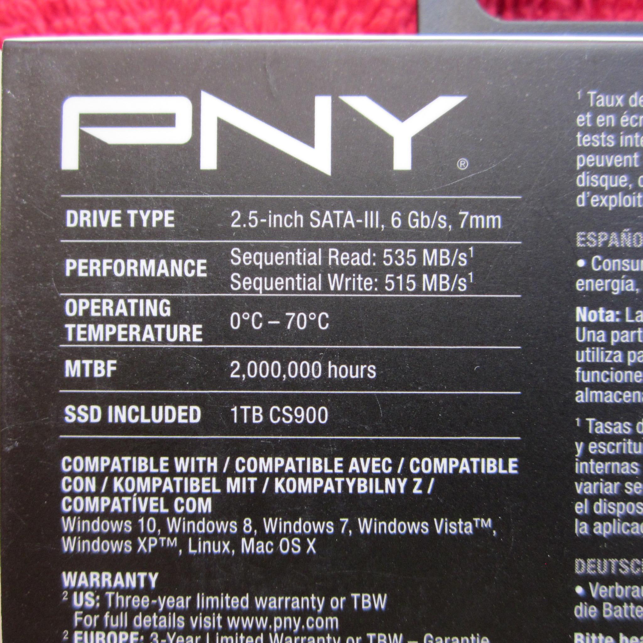 NEW SEALED PNY CS900 2.5" 1TB SATA III SSD SSD7CS900-1TB-RB