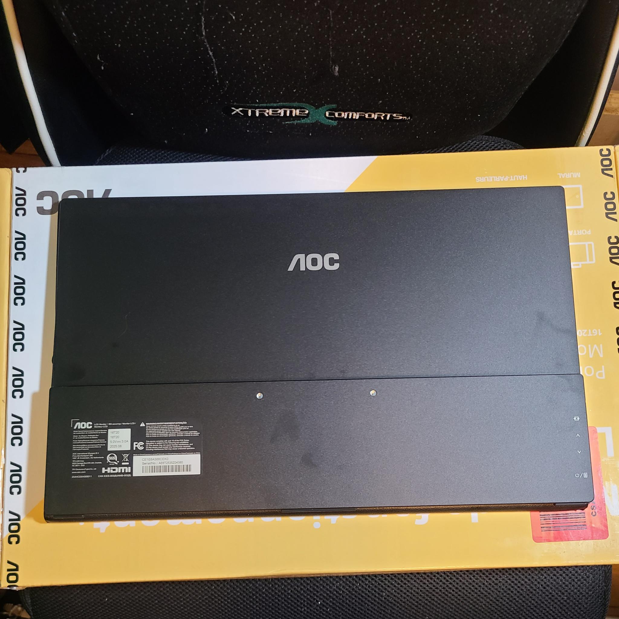 AOC 16" 16T20 Portable Monitor, Slim Smart Cover plus mini HDMI to HDMI adapter