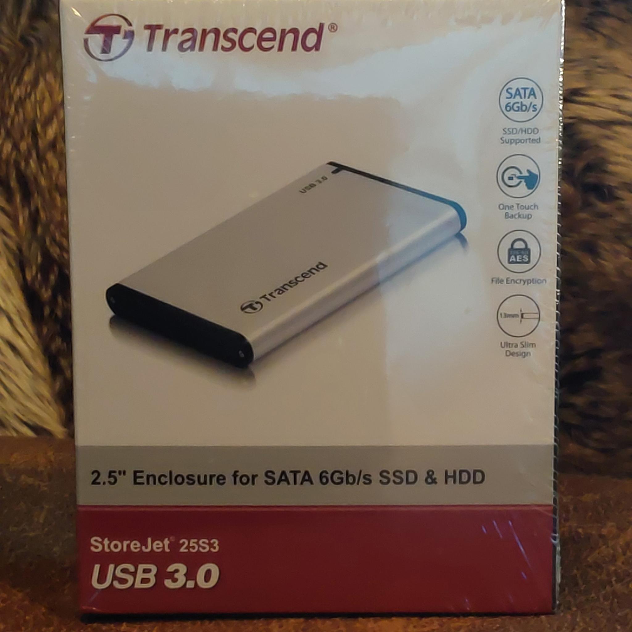 NEW TRANSCEND 2.5” SSD/HDD EXTERNAL ALUMINIUM ENCLOSURE, USB 3.0, One Touch Backup