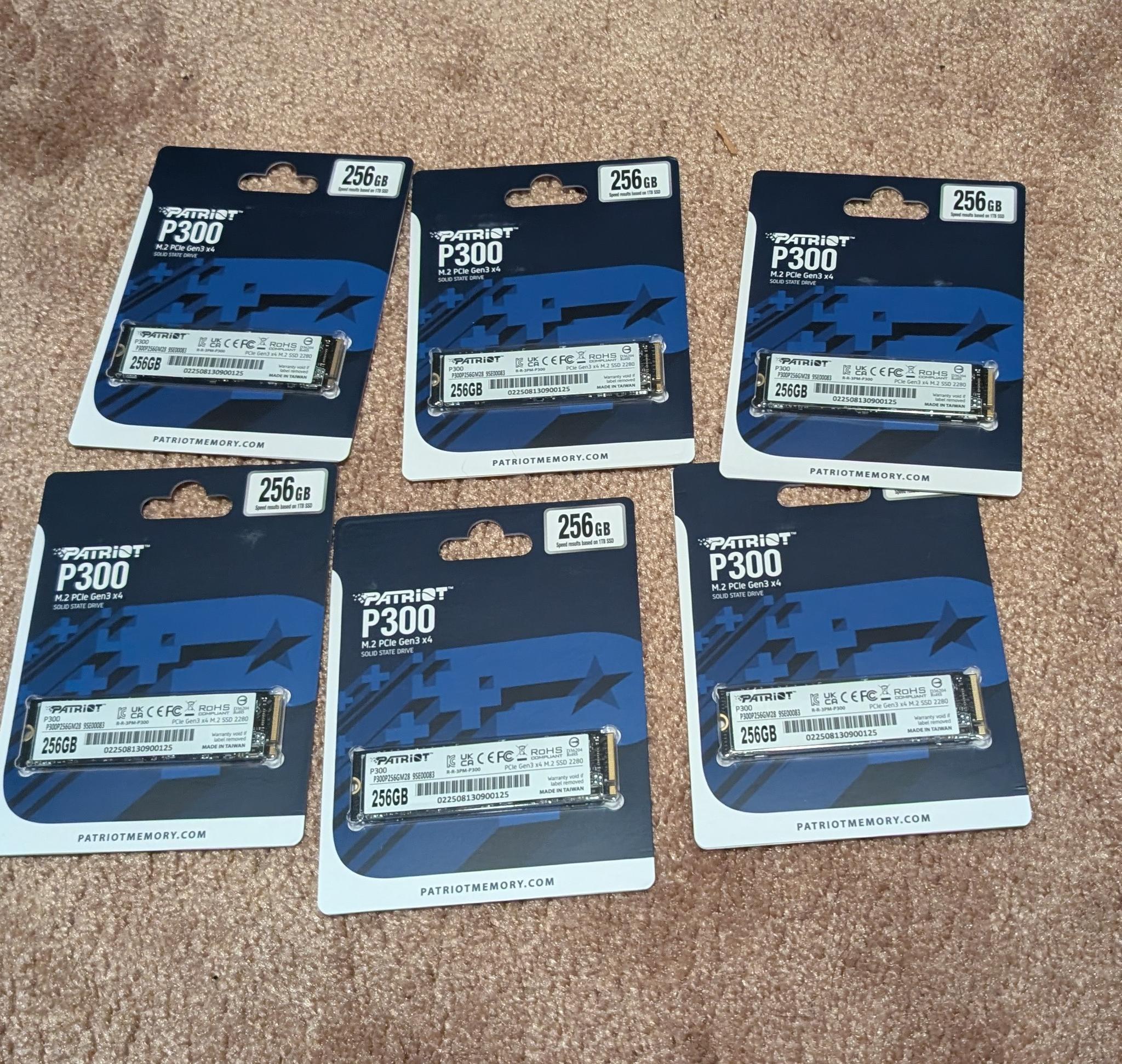 Lot of 6 Patriot P300 M.2 PCIe 256GB Low-Power Consumption SSD