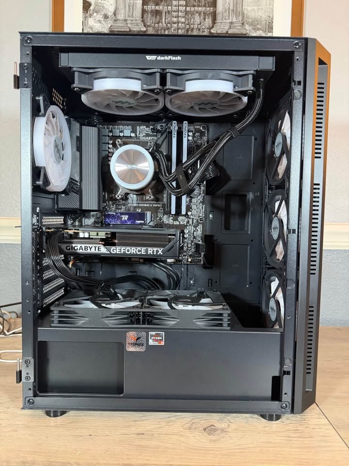 Awesome Black Custom 1080p Ultra Gaming PC: RTX 5060, 1Tb NVMe, 16GB DDR4, AIO, 8 Case Fans