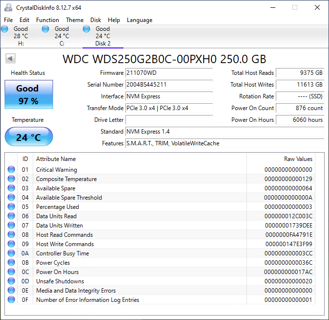 Western Digital SN550 NVMe SSD (250GB)
