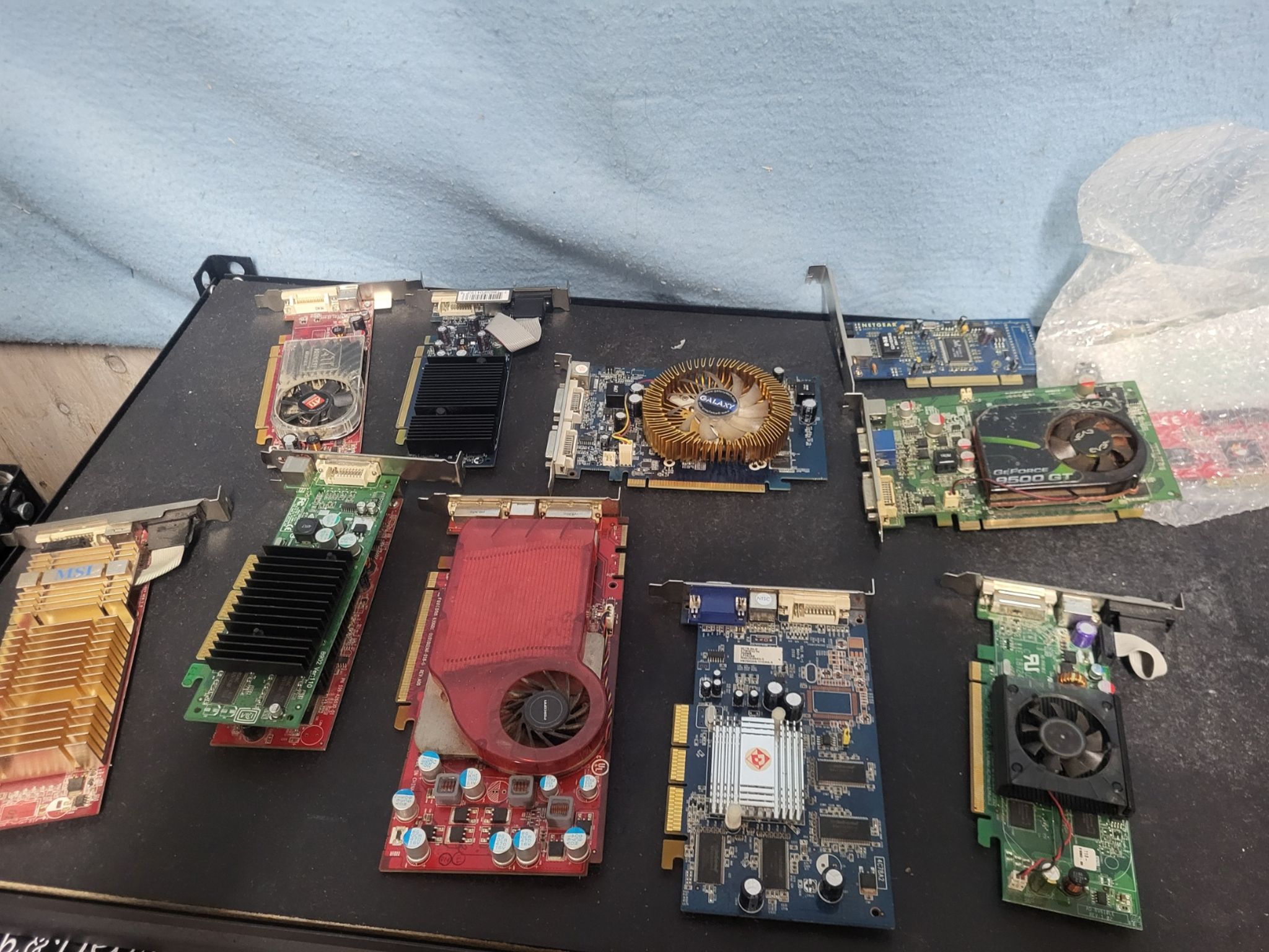 box of older graphics cards.