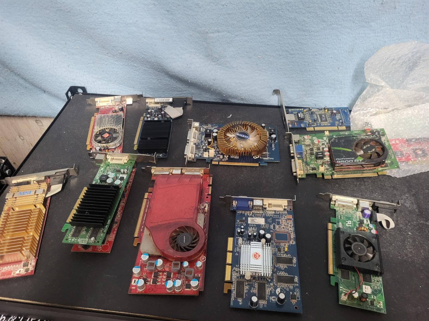 box of older graphics cards.