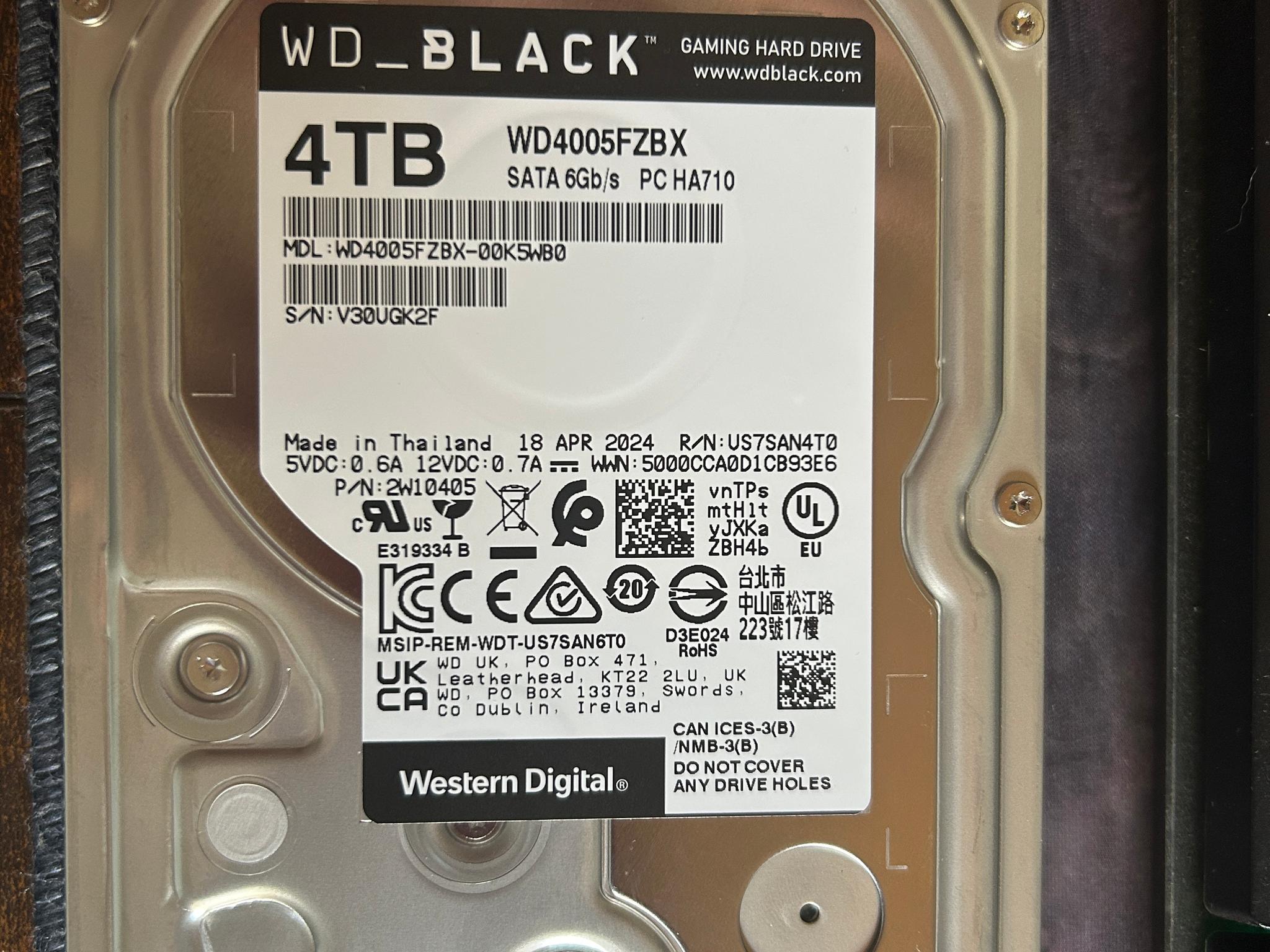 Open Box WD Black Gaming Hard Drive 7200rpm 4tb