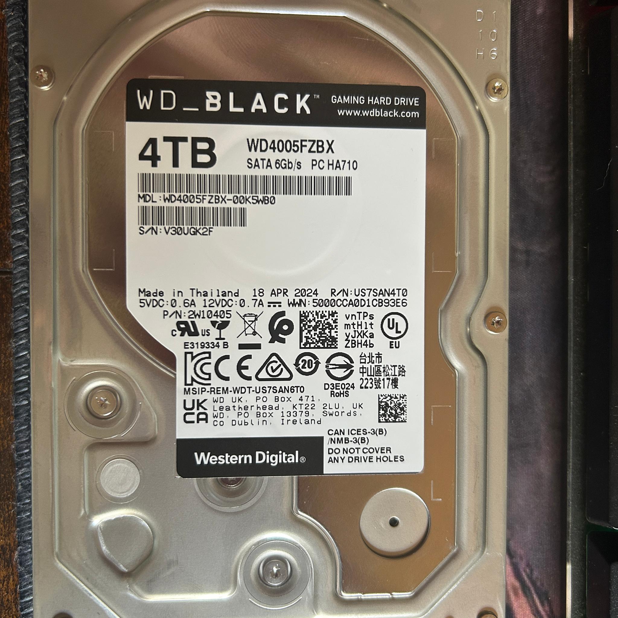 Open Box WD Black Gaming Hard Drive 7200rpm 4tb
