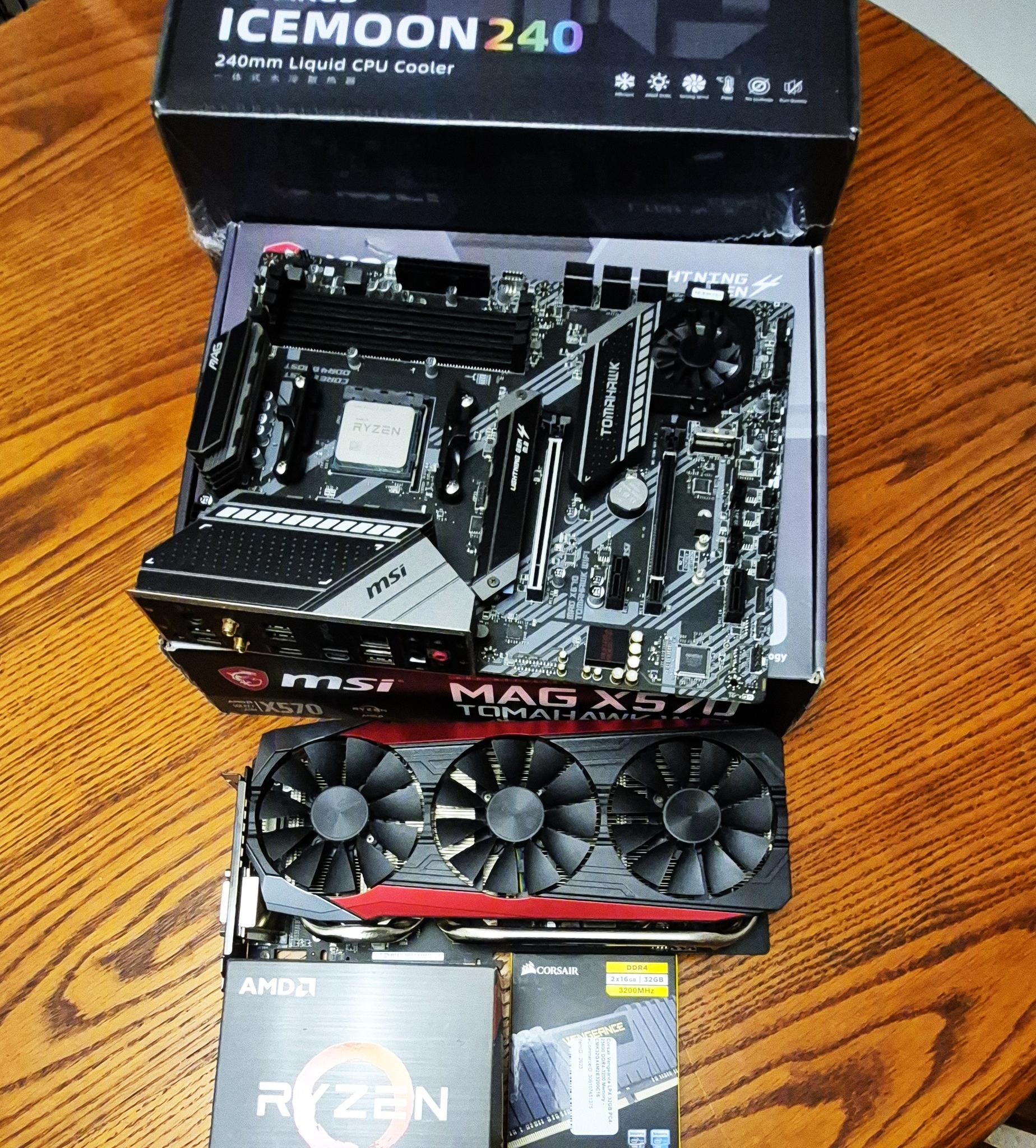 Pre-Owned  MSI X570 Tomahawk, Ryzen 9 5950X, New ARGB ICEMOON Liquid Cooler, 32GB RAM, ASUS 8GB VC