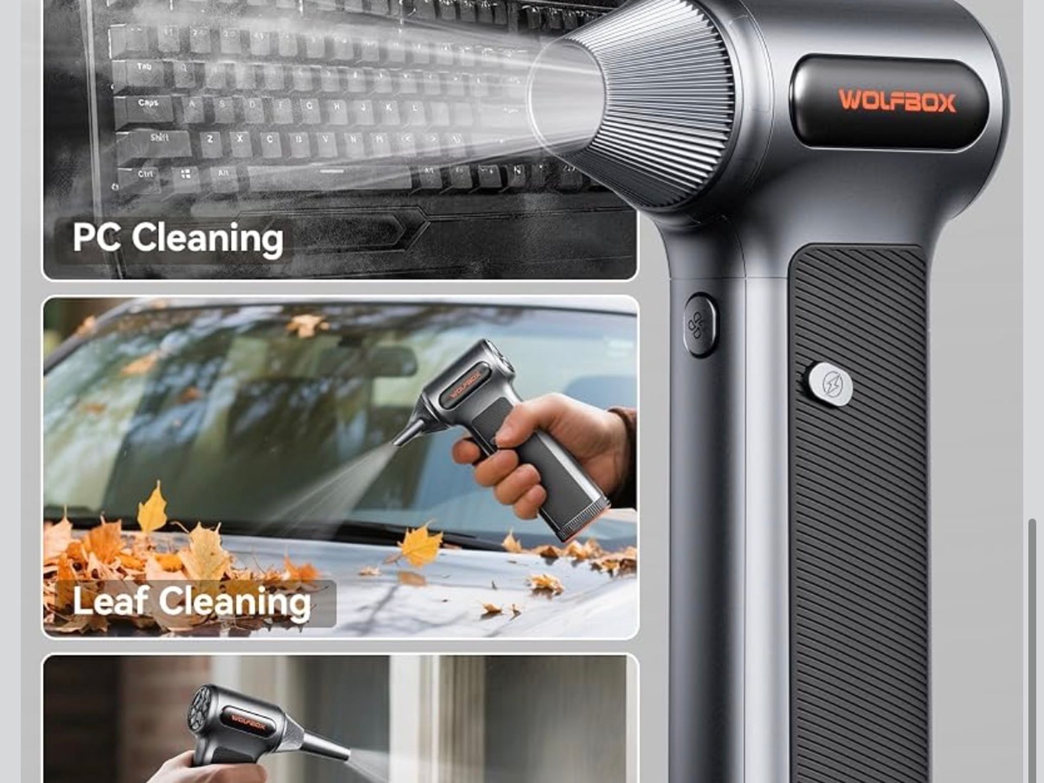 WOLFBOX MF200 Compressed Air Duster, Removable Battery