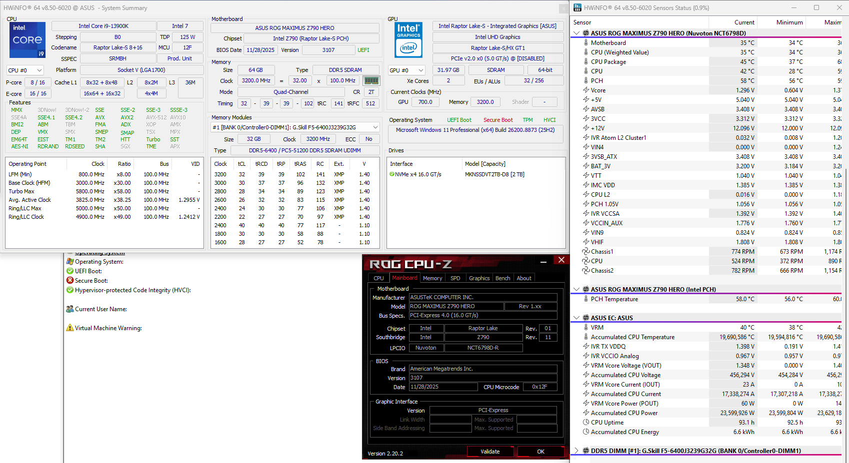ASUS ROG Maximus Z790 Hero + Mushkin Vortex 2TB SSD + Win 11 Pro Retail