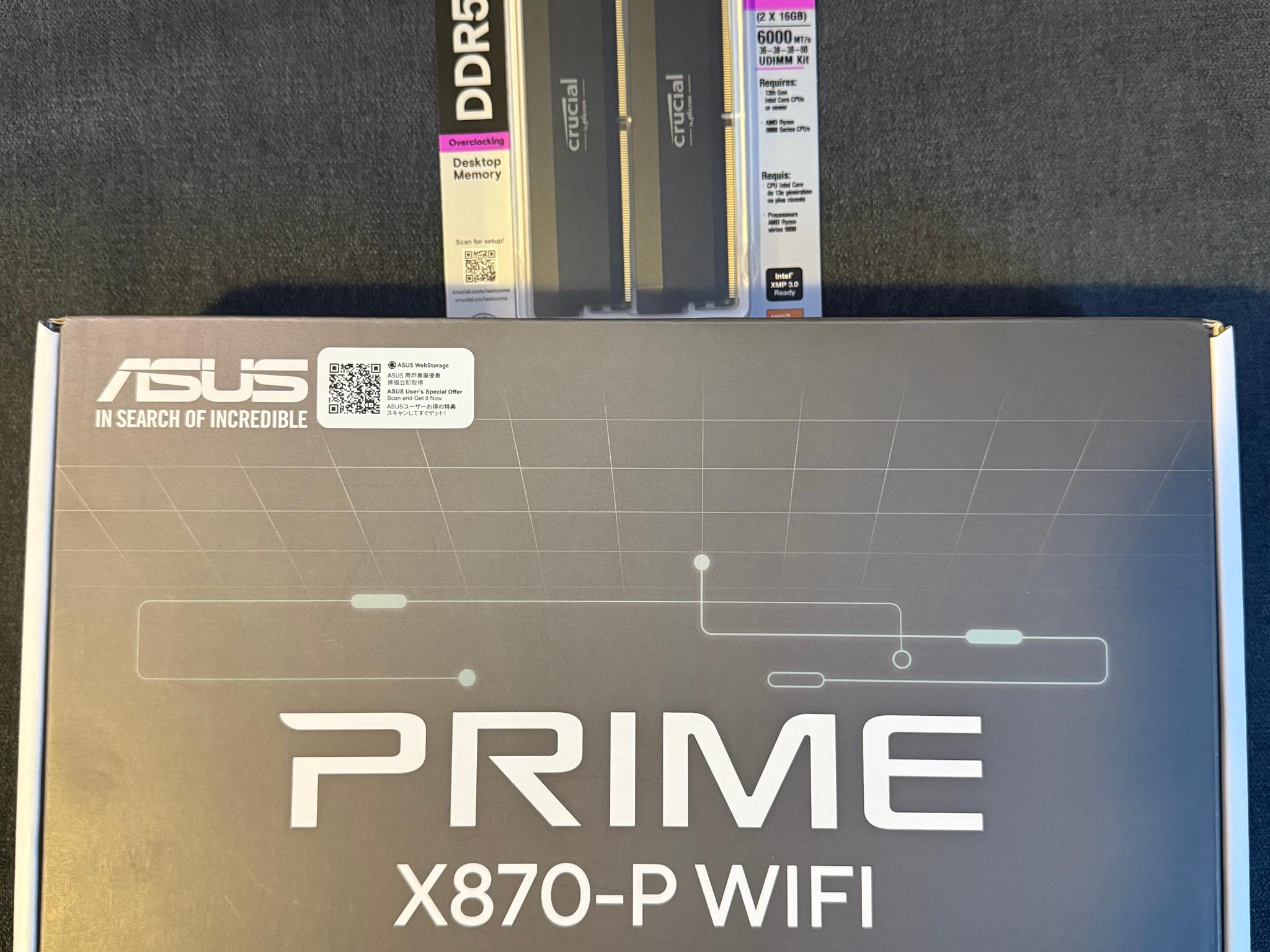 ASUS PRIME X870-P WIFI + Crucial Pro Overclocking 32GB (2x16GB) DDR5-6000 CL36