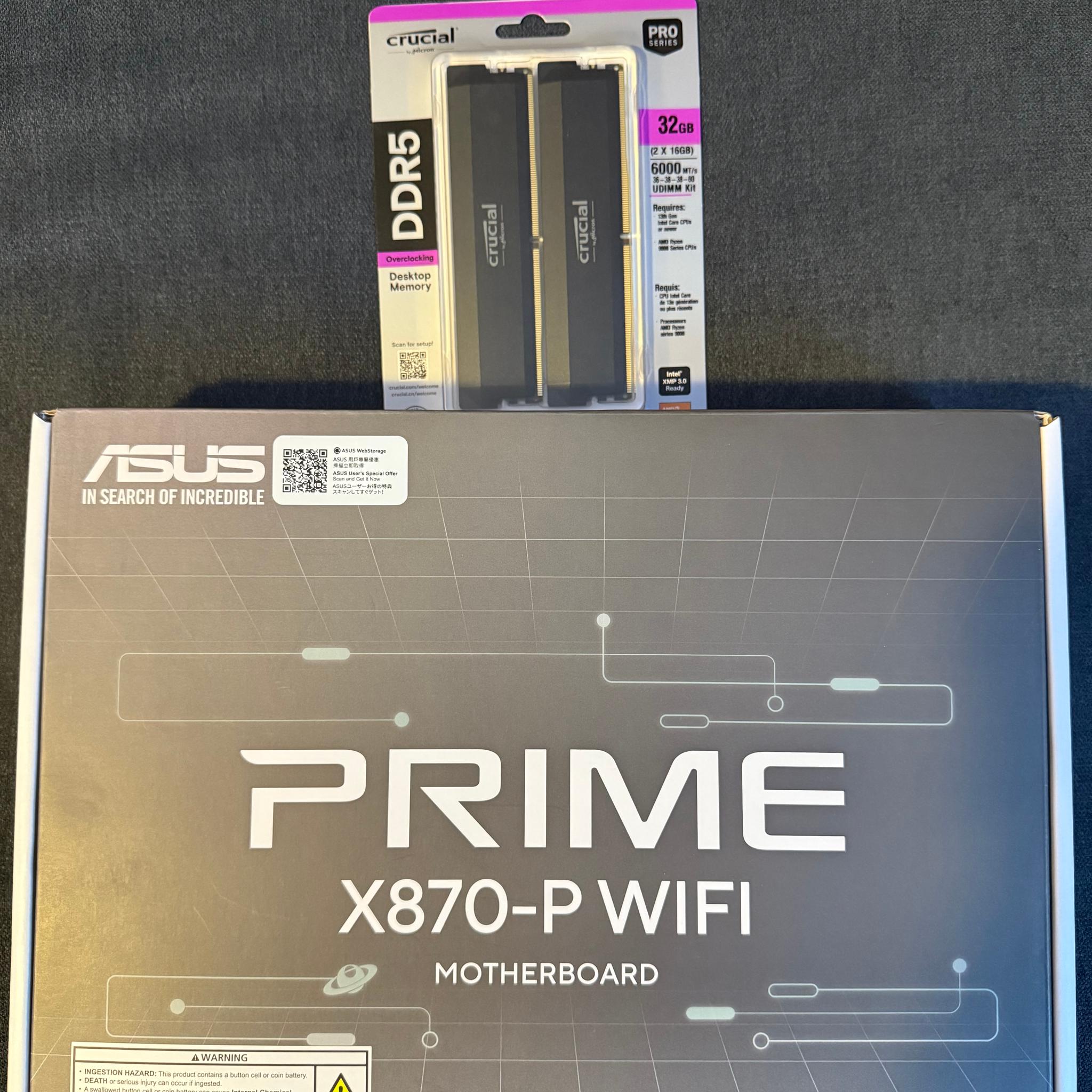 ASUS PRIME X870-P WIFI + Crucial Pro Overclocking 32GB (2x16GB) DDR5-6000 CL36