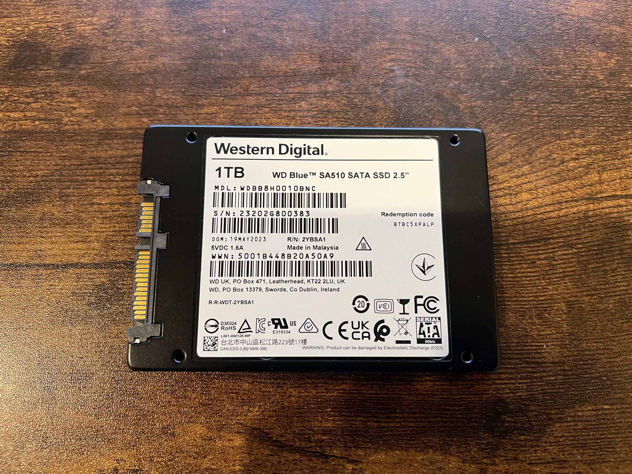 Western Digital 1TB WD Blue SA510 SATA Internal Solid State Drive SSD