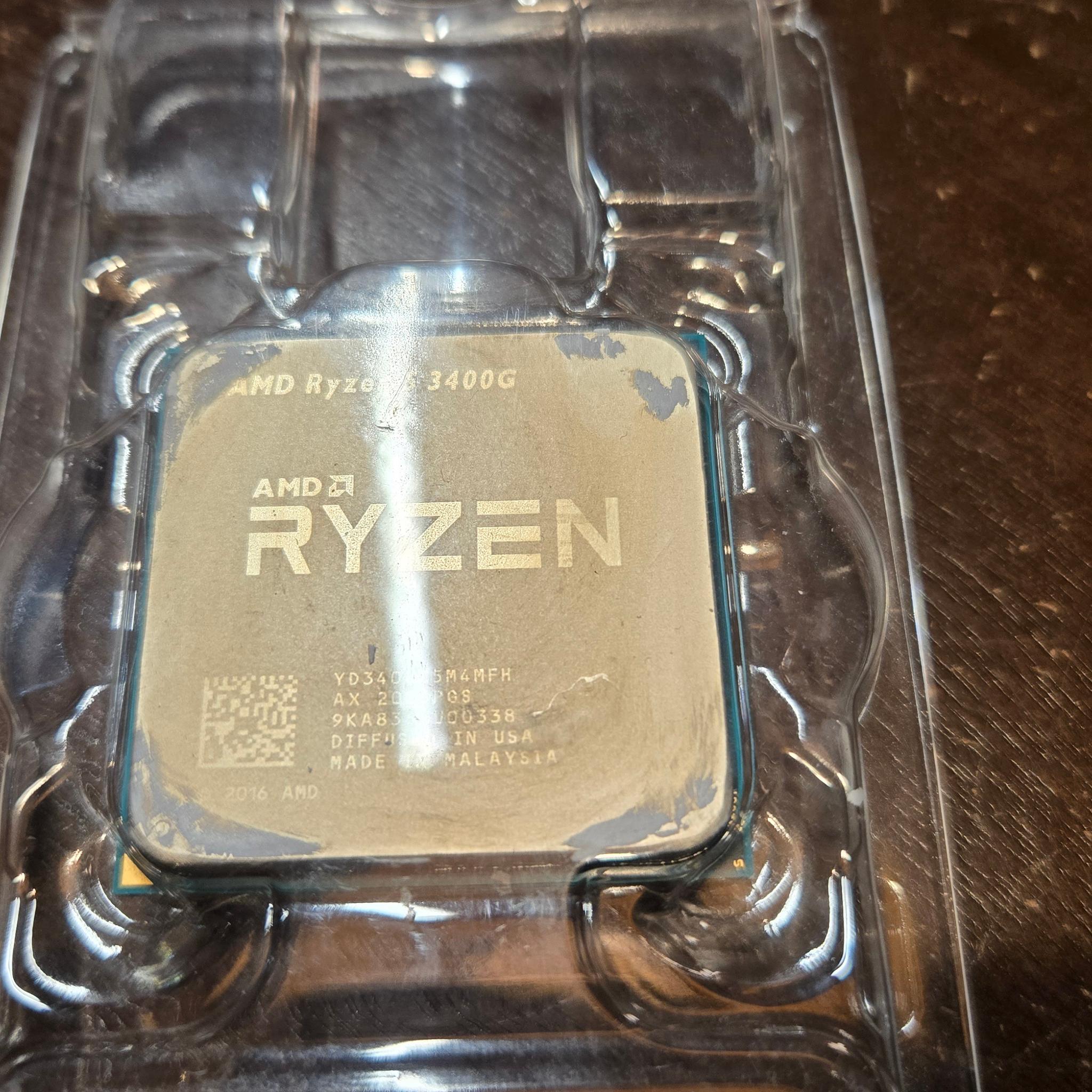 AMD Ryzen 5 3400G w/ Wraith Cooler. AM4. 4 Cores / 8 Threads. 3.7ghz base/4.2ghz boost