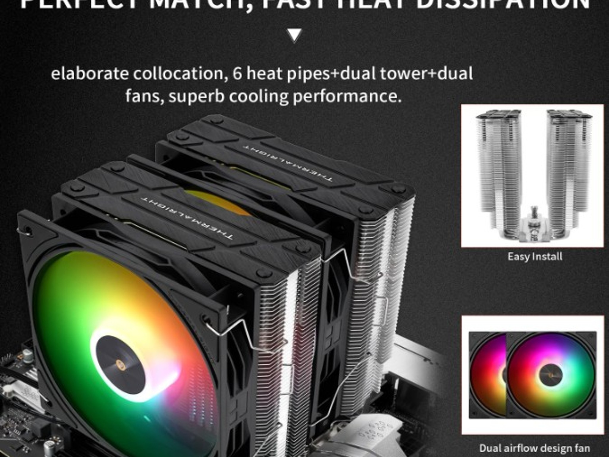 Thermalright Peerless Assassin 120 ARGB Black V3 CPU Air Cooler Dual TL-P12-S Fans for Intel and AMD