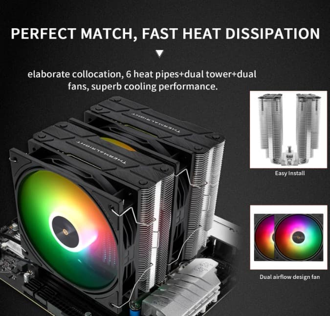 Thermalright Peerless Assassin 120 ARGB Black V3 CPU Air Cooler Dual TL-P12-S Fans for Intel and AMD