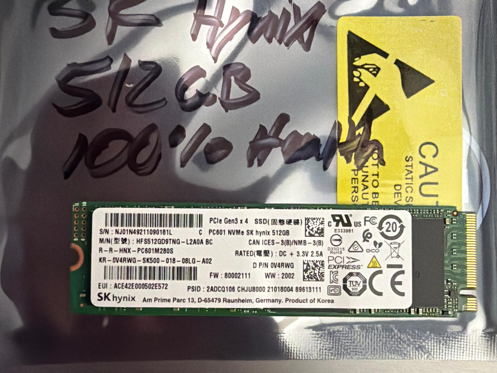 SK Hynix 512GB NVMe M.2 2280 SSD Like New